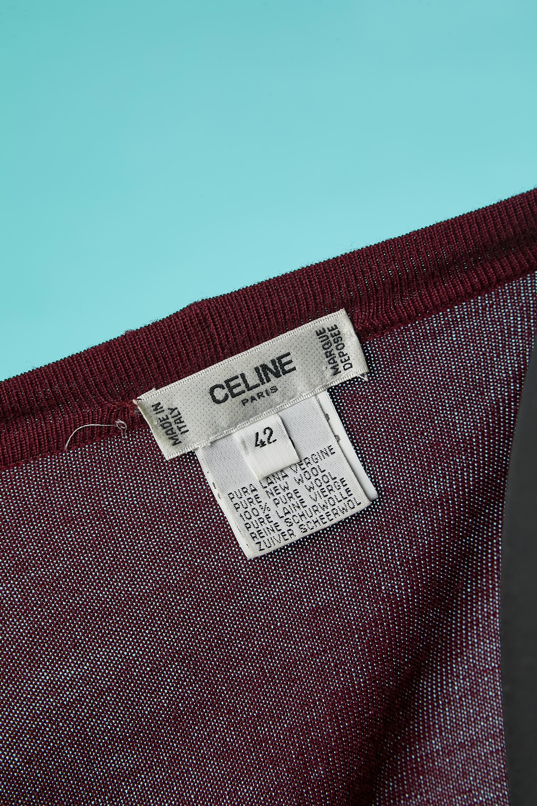 Wool burgundy cardigan with printed silk Céline  For Sale 4