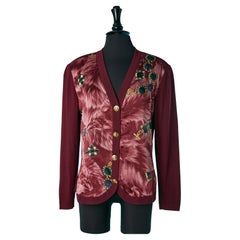Vintage Wool burgundy cardigan with printed silk Céline 