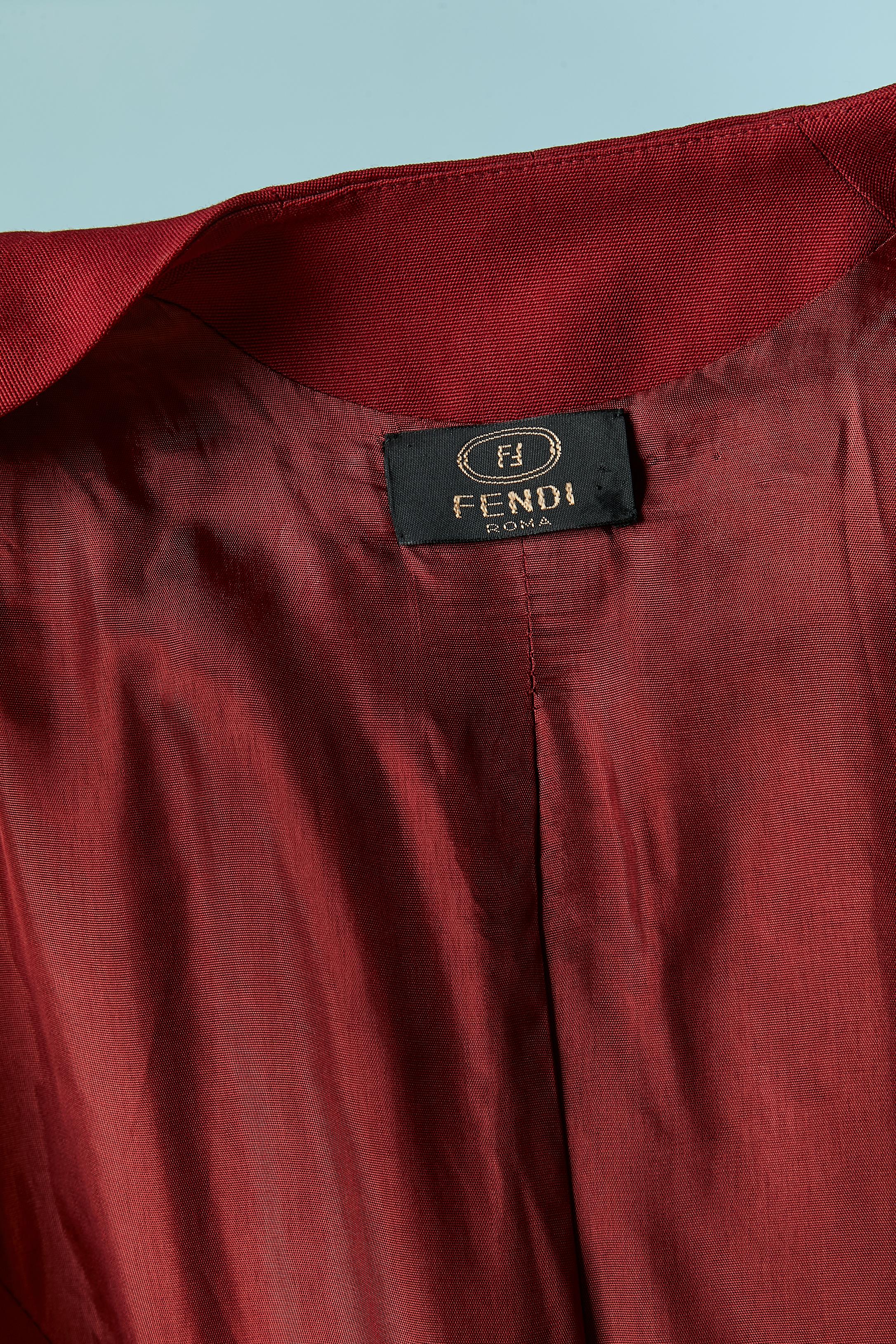 Wool burgundy double breasted and asymmetrical jacket FENDI Roma For Sale 1