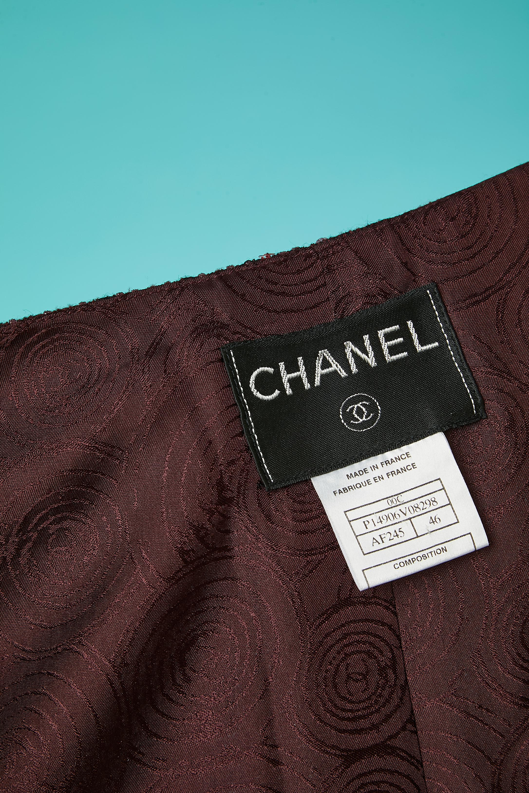 Wool Burgundy single breasted evening jacket with lurex and sequins Chanel  For Sale 4