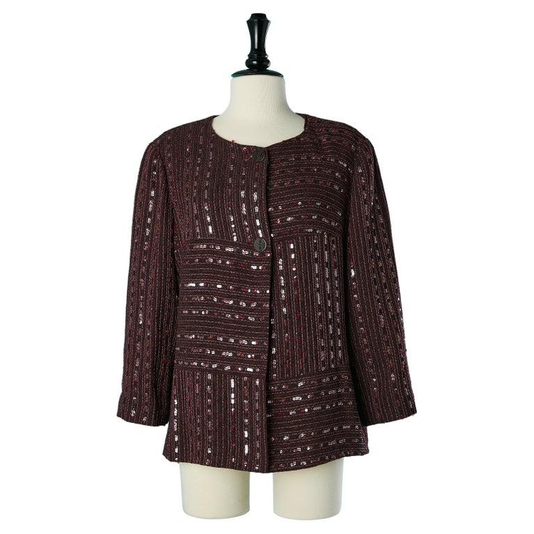 Wool Burgundy single breasted evening jacket with lurex and sequins Chanel  For Sale at 1stDibs