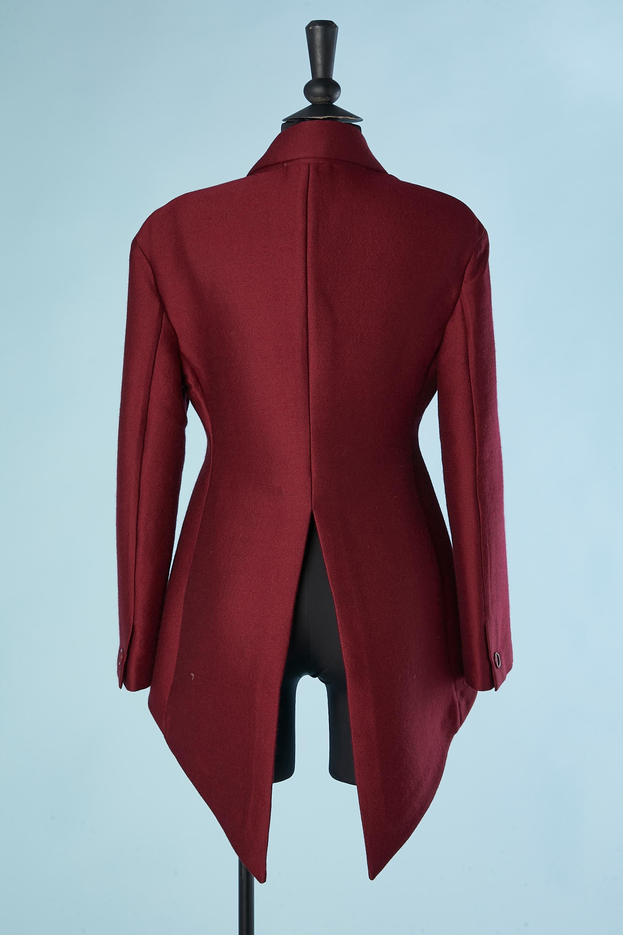 Wool burgundy single-breasted tail-jacket Romeo Gigli  In Excellent Condition For Sale In Saint-Ouen-Sur-Seine, FR