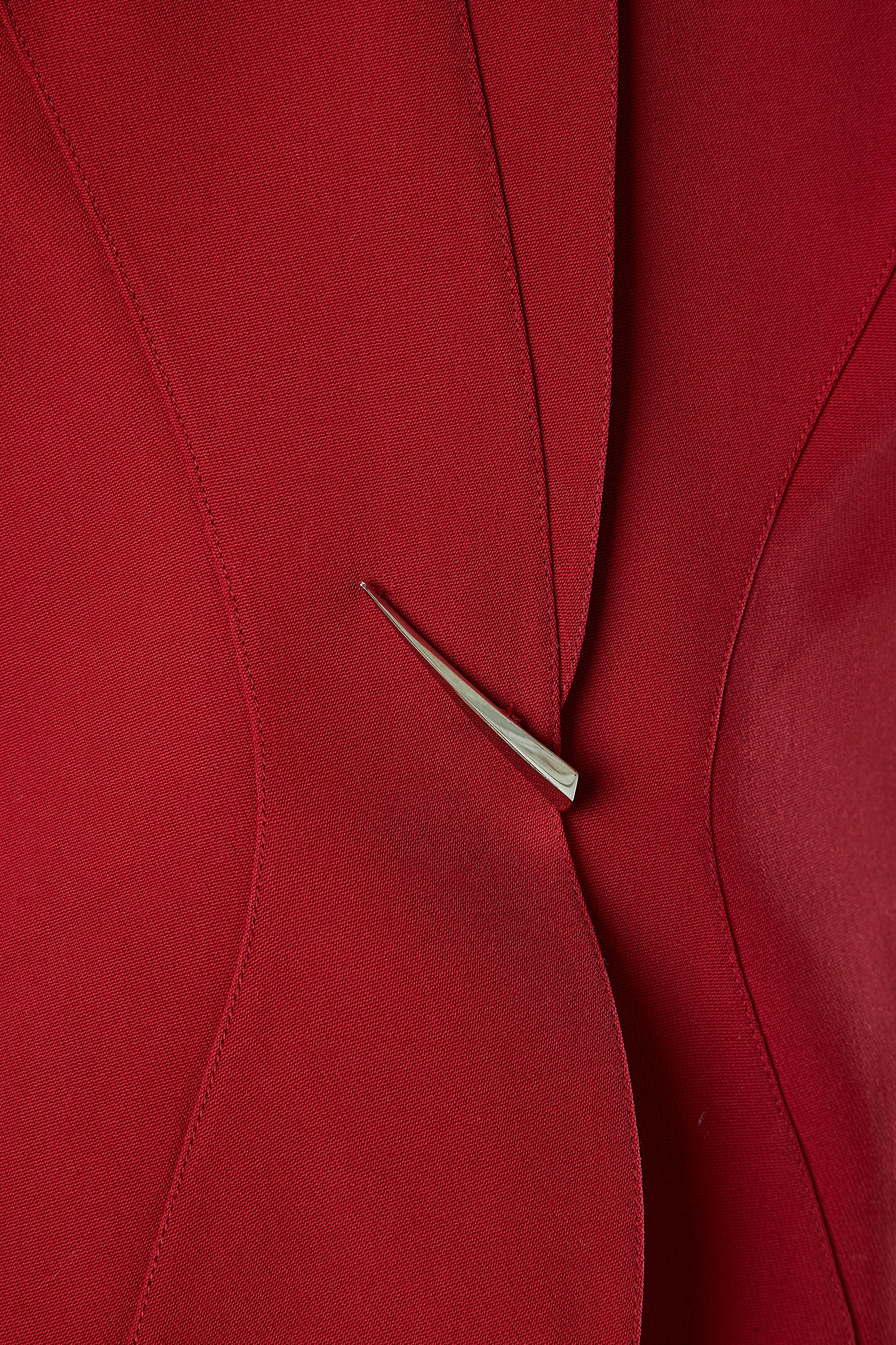 Wool burgundy skirt suit with silver claws Thierry Mugler Circa 1980's  In Excellent Condition For Sale In Saint-Ouen-Sur-Seine, FR