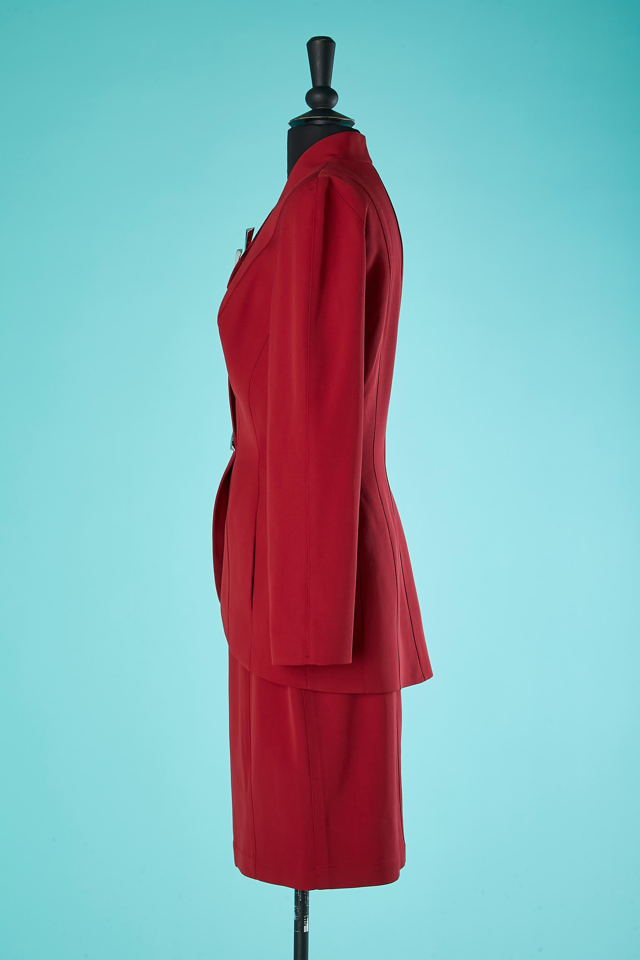Wool burgundy skirt suit with silver claws Thierry Mugler Circa 1980's  For Sale 1