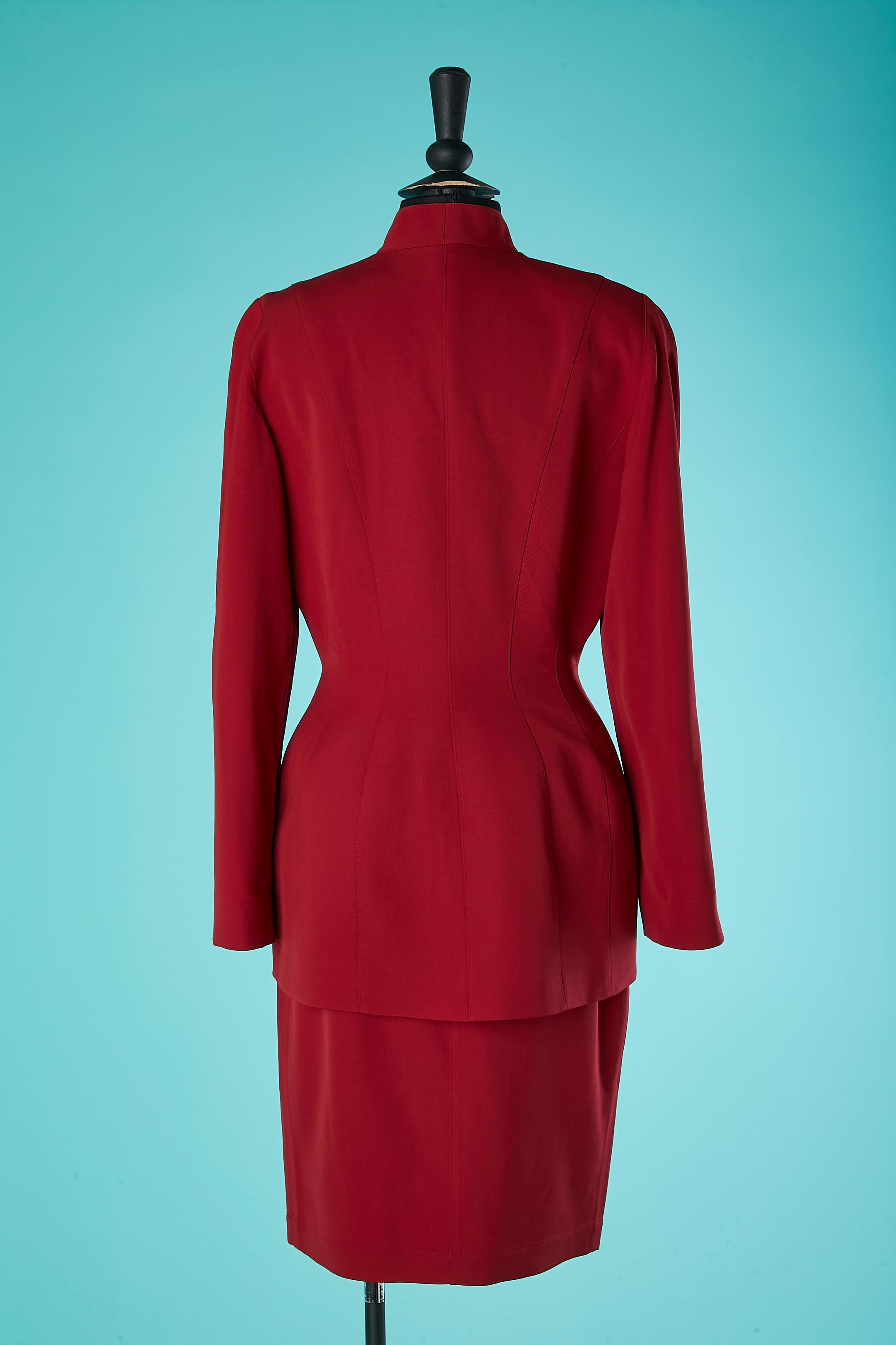 Wool burgundy skirt suit with silver claws Thierry Mugler Circa 1980's  For Sale 2