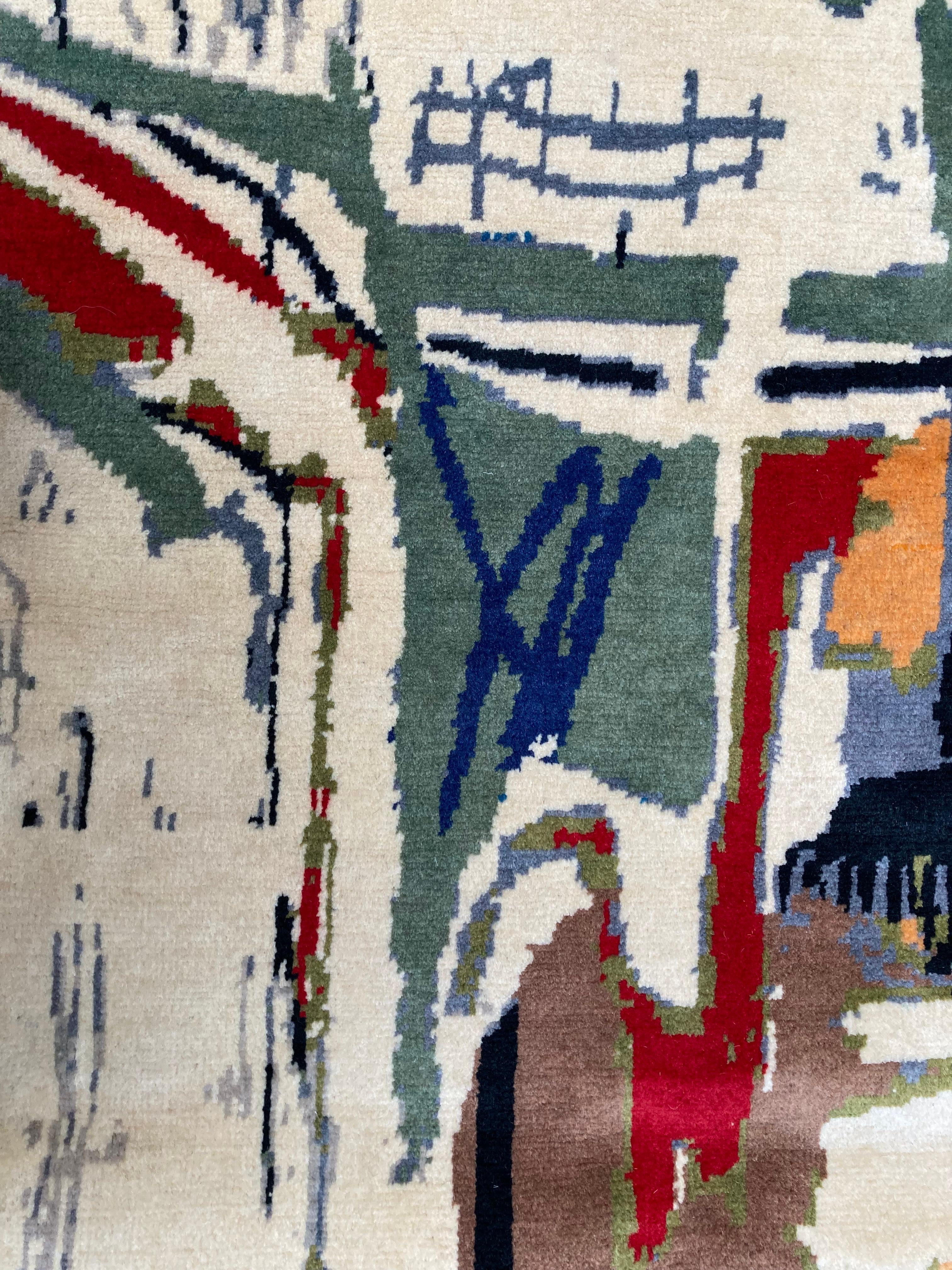 Mid-Century Modern Wool Carpet, After Jean-Michel Basquiat, Circa 2015 For Sale