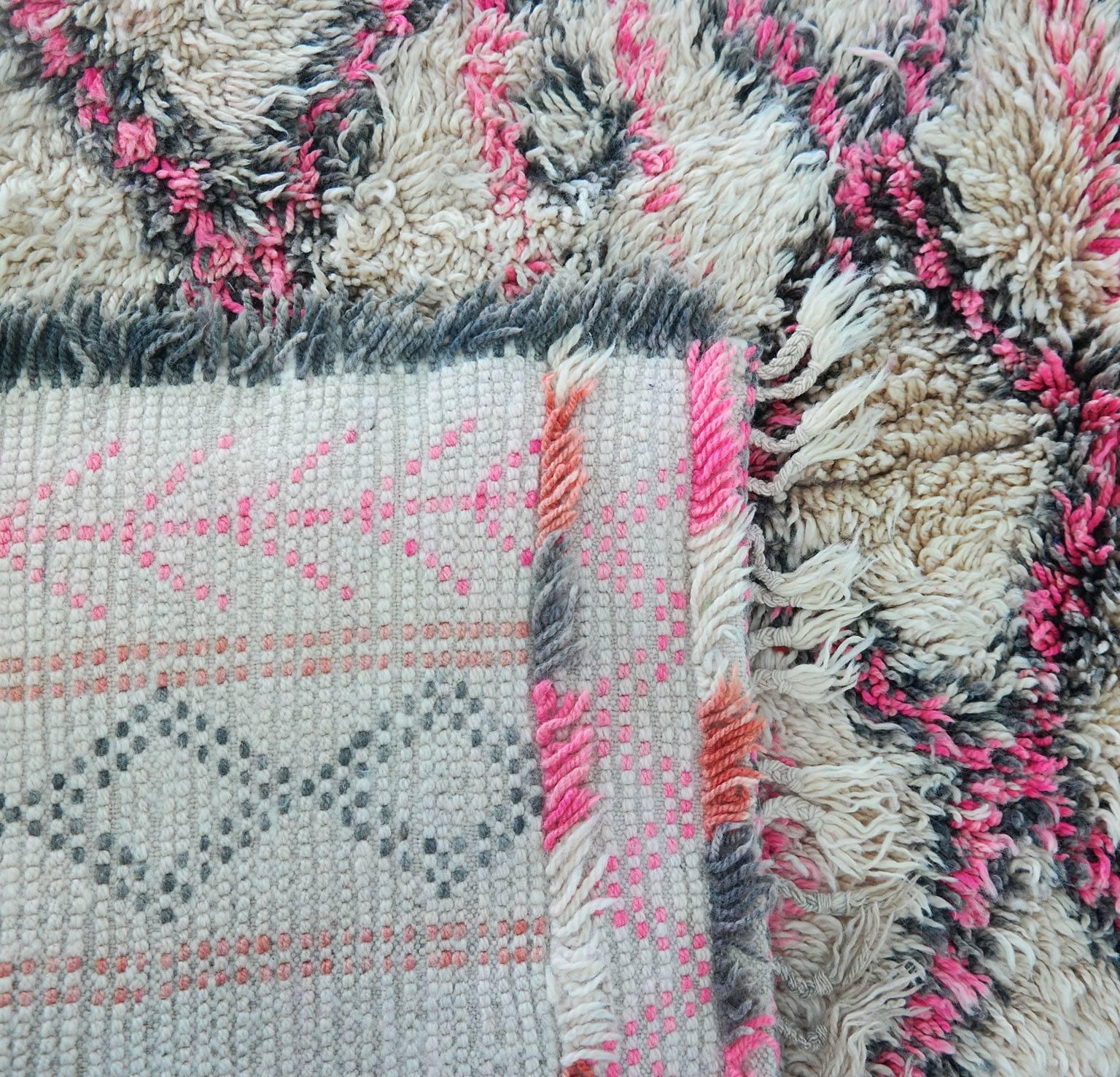 Wool Carpet  Moroccan Rug  Pink Beni Ourain Vintage, 1984 2