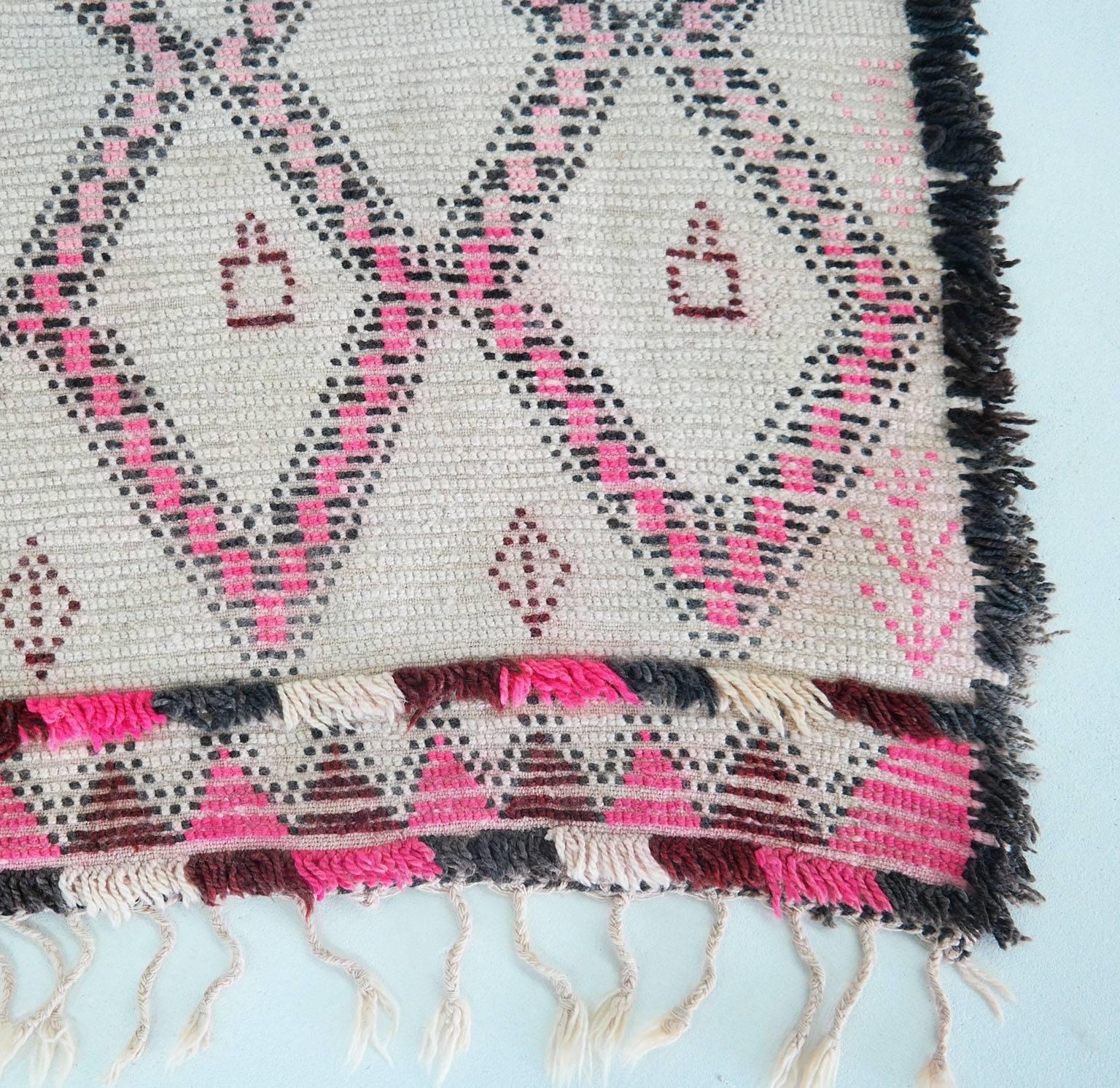 Wool Carpet  Moroccan Rug  Pink Beni Ourain Vintage, 1984 10