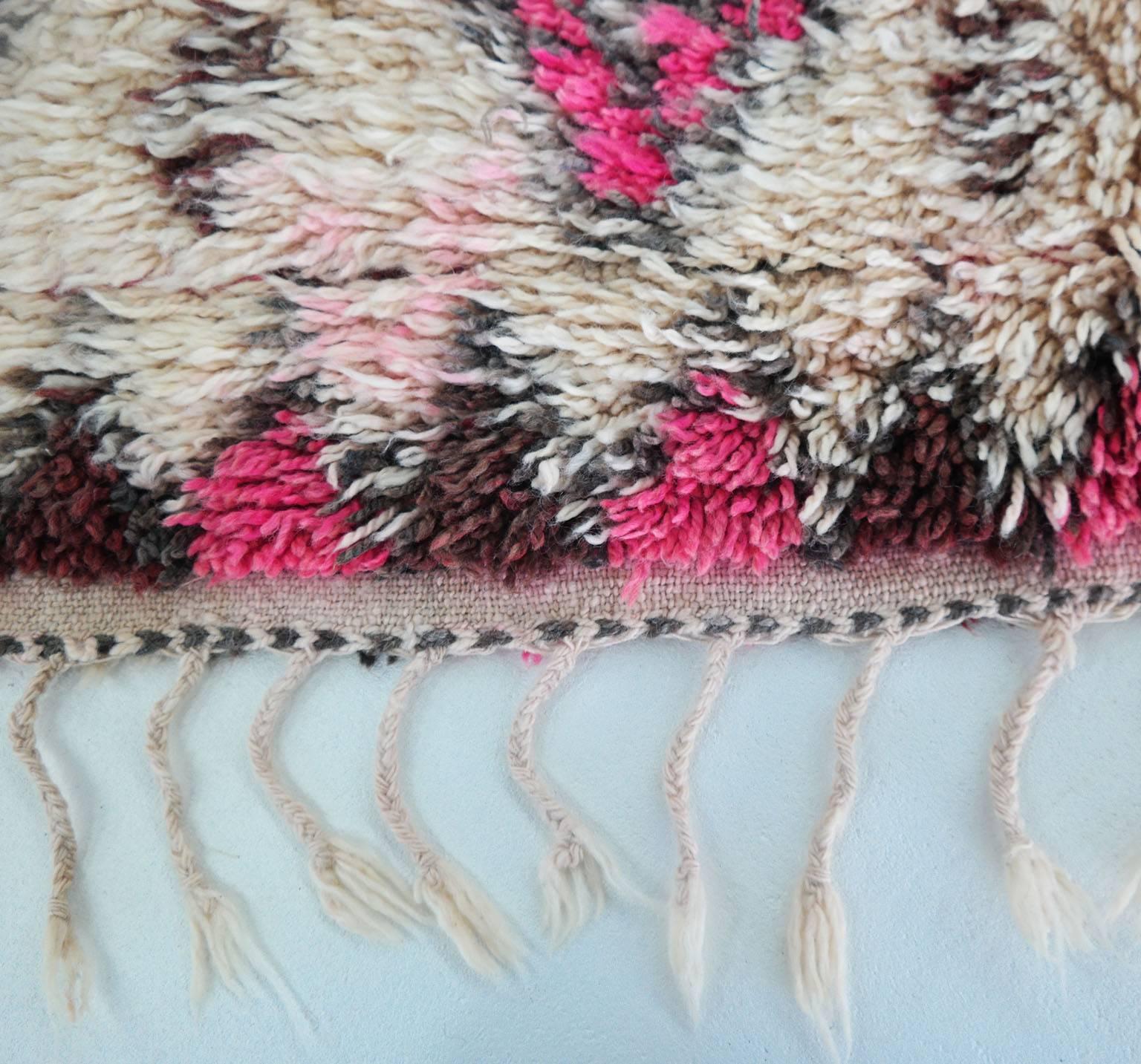 Tribal Wool Carpet  Moroccan Rug  Pink Beni Ourain Vintage, 1984