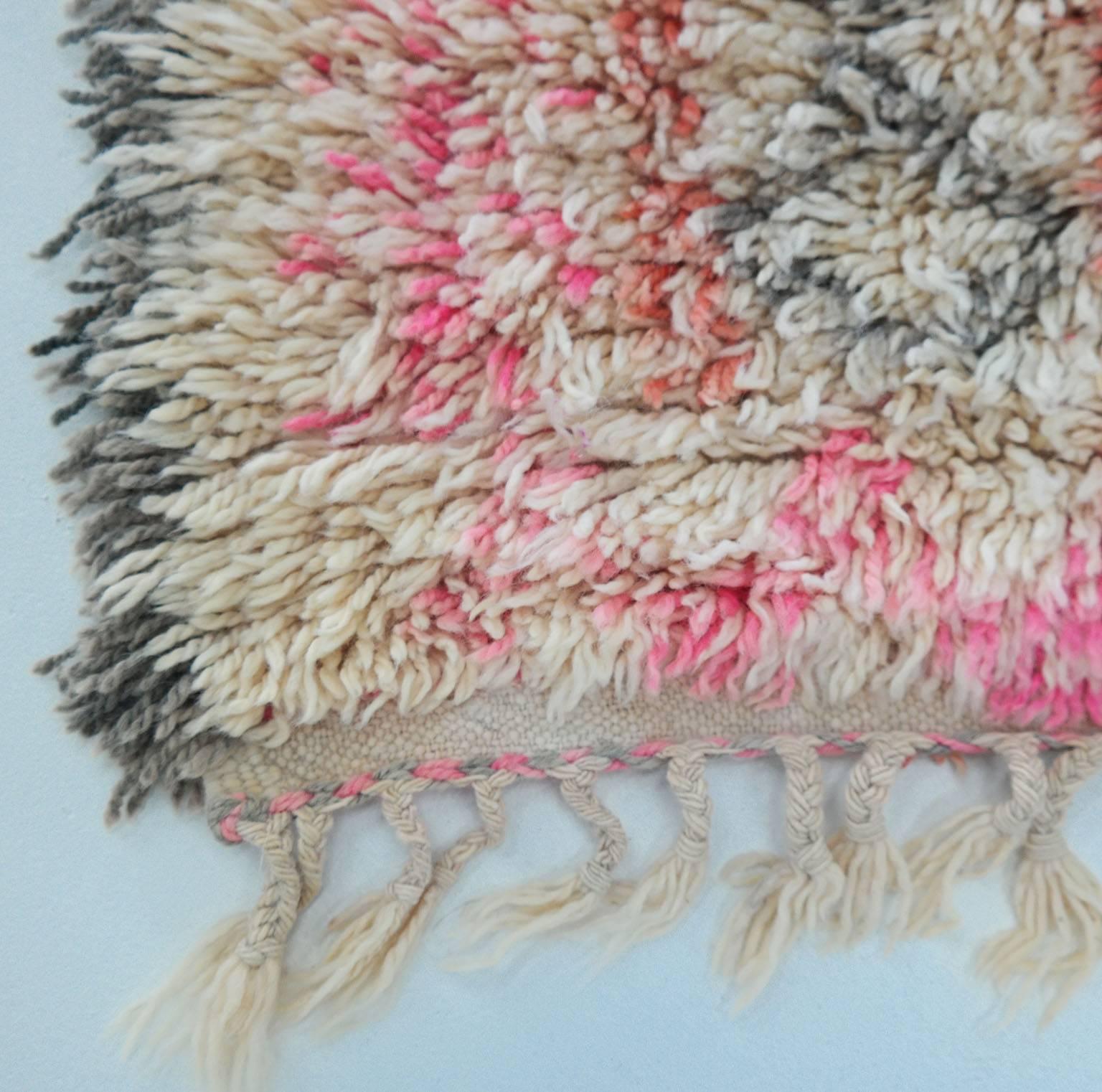 Wool Carpet  Moroccan Rug  Pink Beni Ourain Vintage, 1984 1