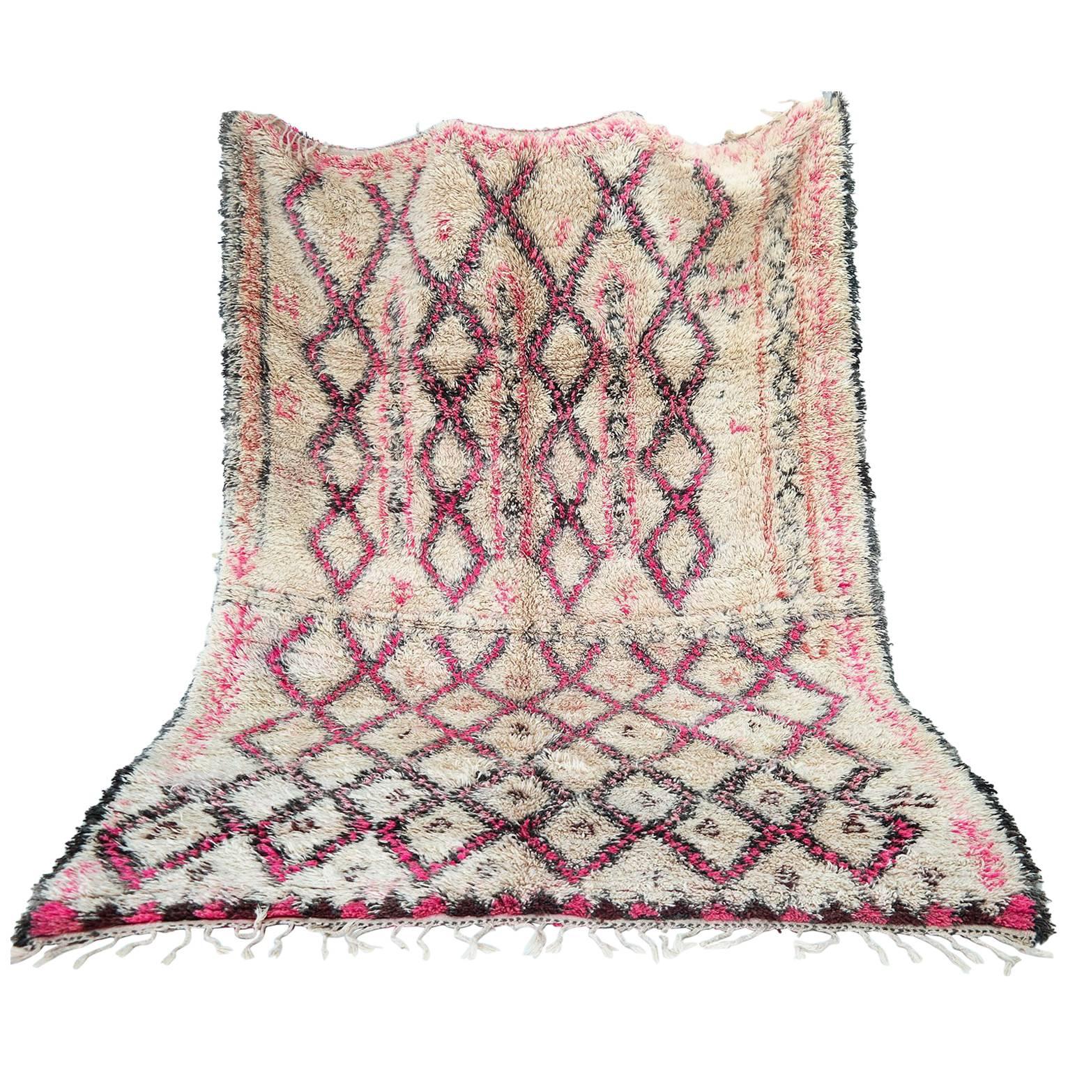 Wool Carpet  Moroccan Rug  Pink Beni Ourain Vintage, 1984