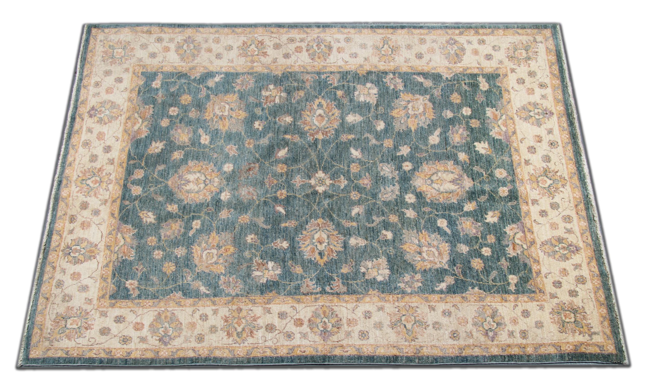 This modern Ziegler Style rug has a traditional Saltanabad design. Woven on a loom in Afghanistan by master weavers. Woven with the finest materials, hand-spun wool has been used, dyed using traditional organic vegetable dying techniques. The design