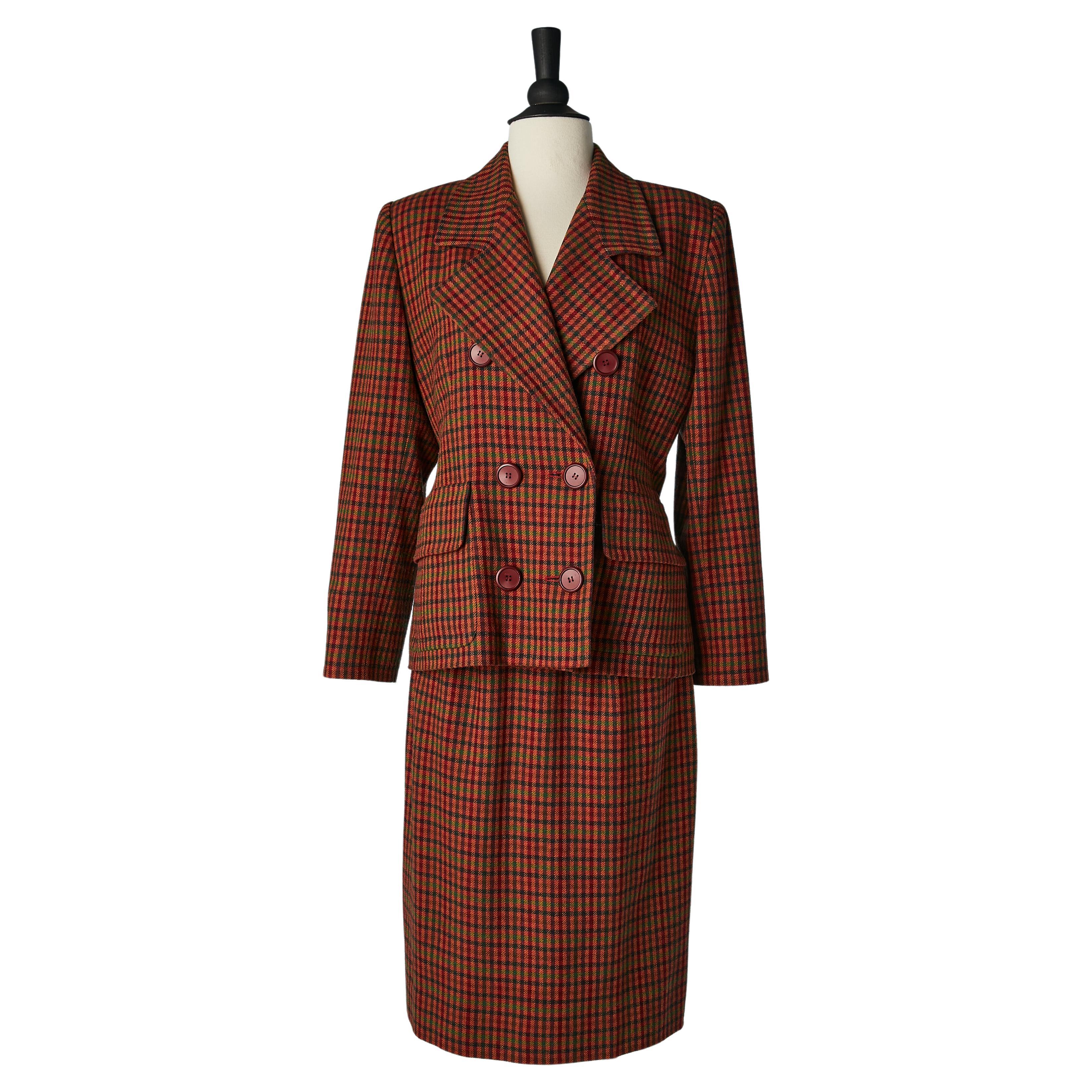 Wool check skirt-suit with double-breasted jacket Givenchy Couture  For Sale