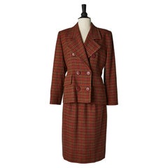 Combinaison jupe à carreaux en laine avec veste à double boutonnage Givenchy Couture 