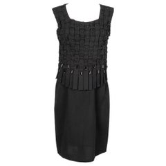 Wool Cheesecloth Dress Sewn with Black Glass Pearls, 1950s/60s
