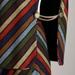 Wool Chevron Striped Metal Chain Vest Top Maxi Skirt 2-Piece Ensemble, 1970s