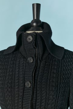Wool chiné, black knit and velvet single breasted coat ETRO