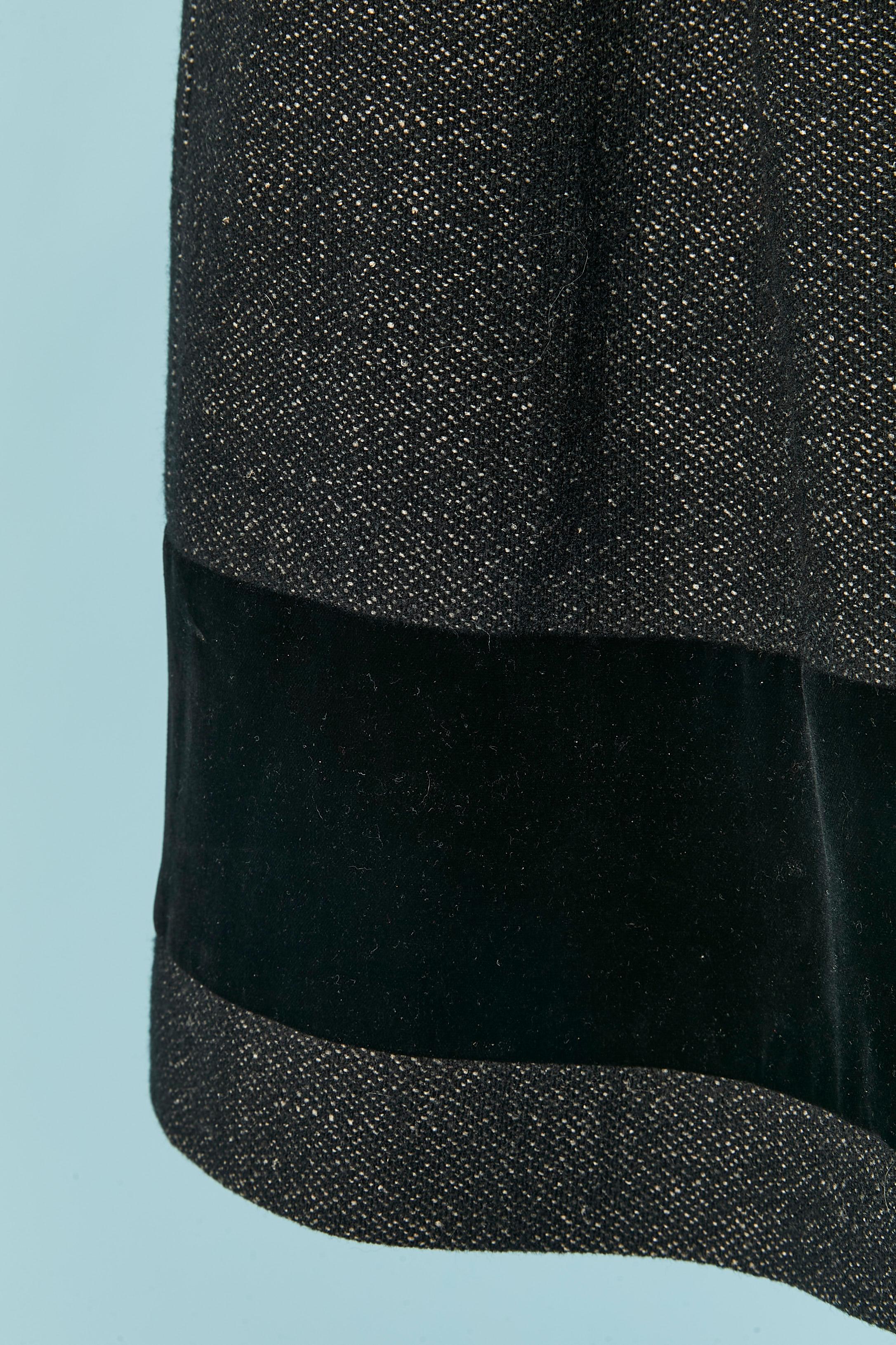 Wool chiné, black knit and velvet single breasted coat ETRO In Excellent Condition For Sale In Saint-Ouen-Sur-Seine, FR