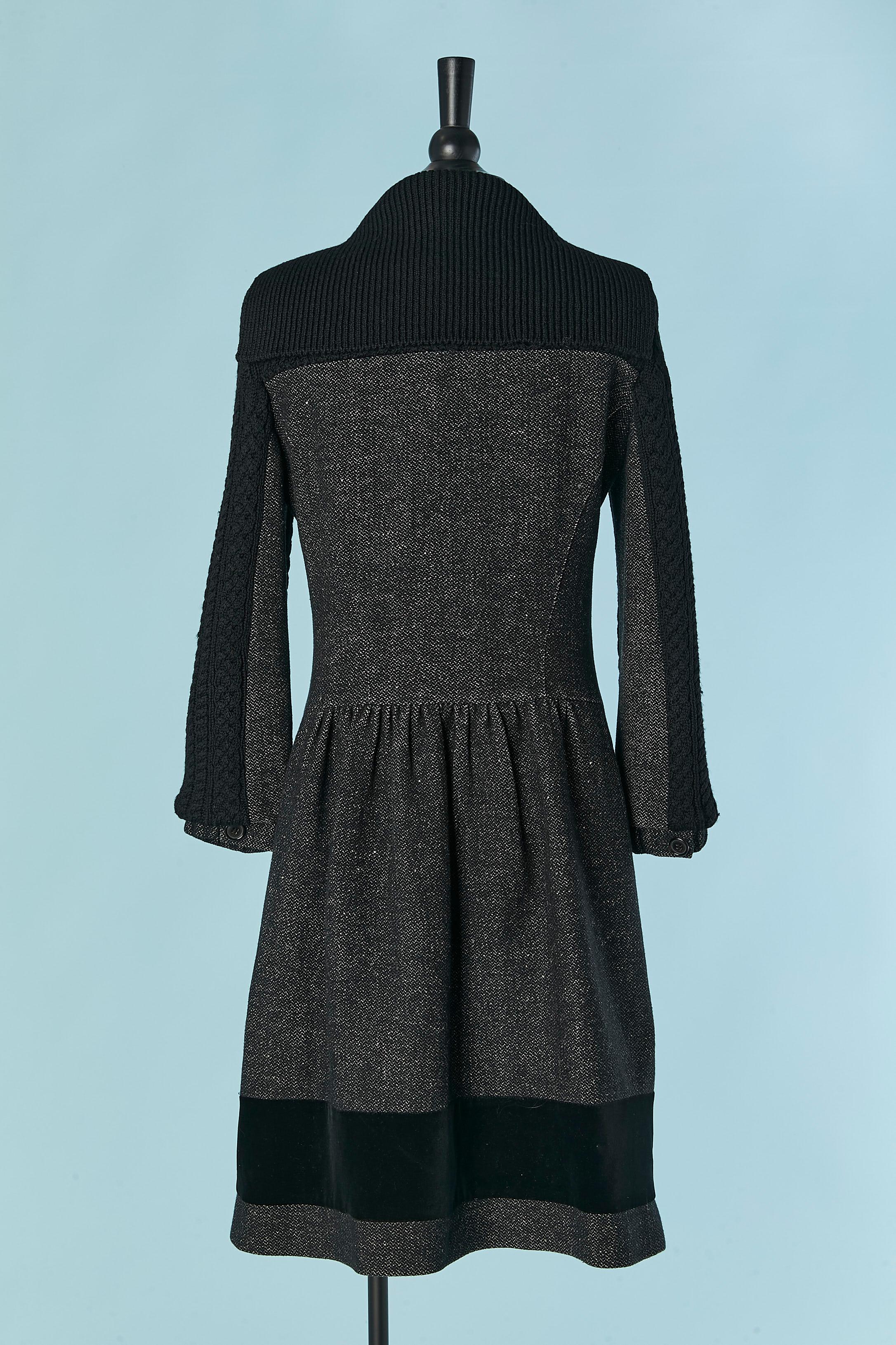 Wool chiné, black knit and velvet single breasted coat ETRO For Sale 2