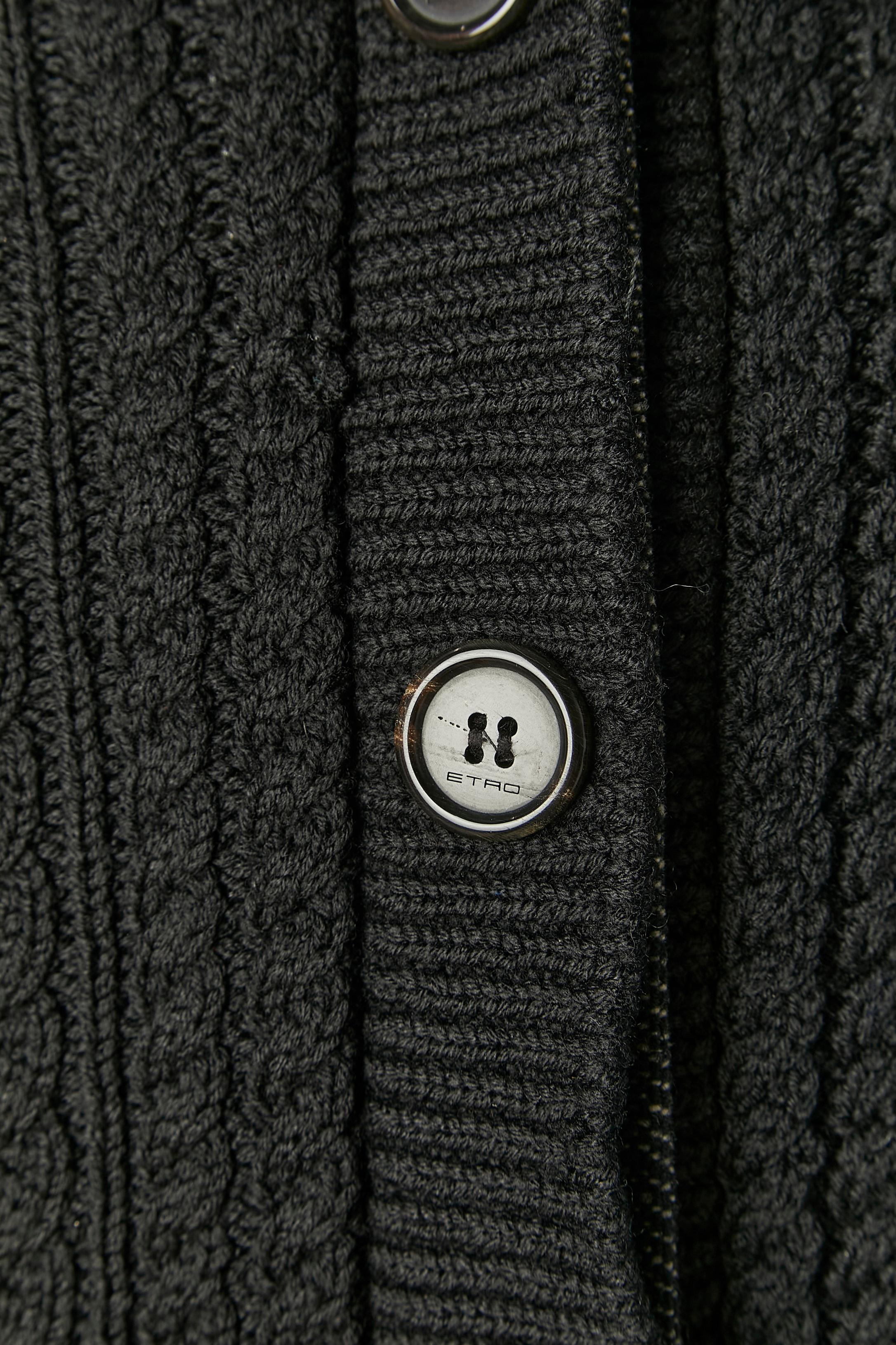 Wool chiné, black knit and velvet single breasted coat ETRO For Sale 3