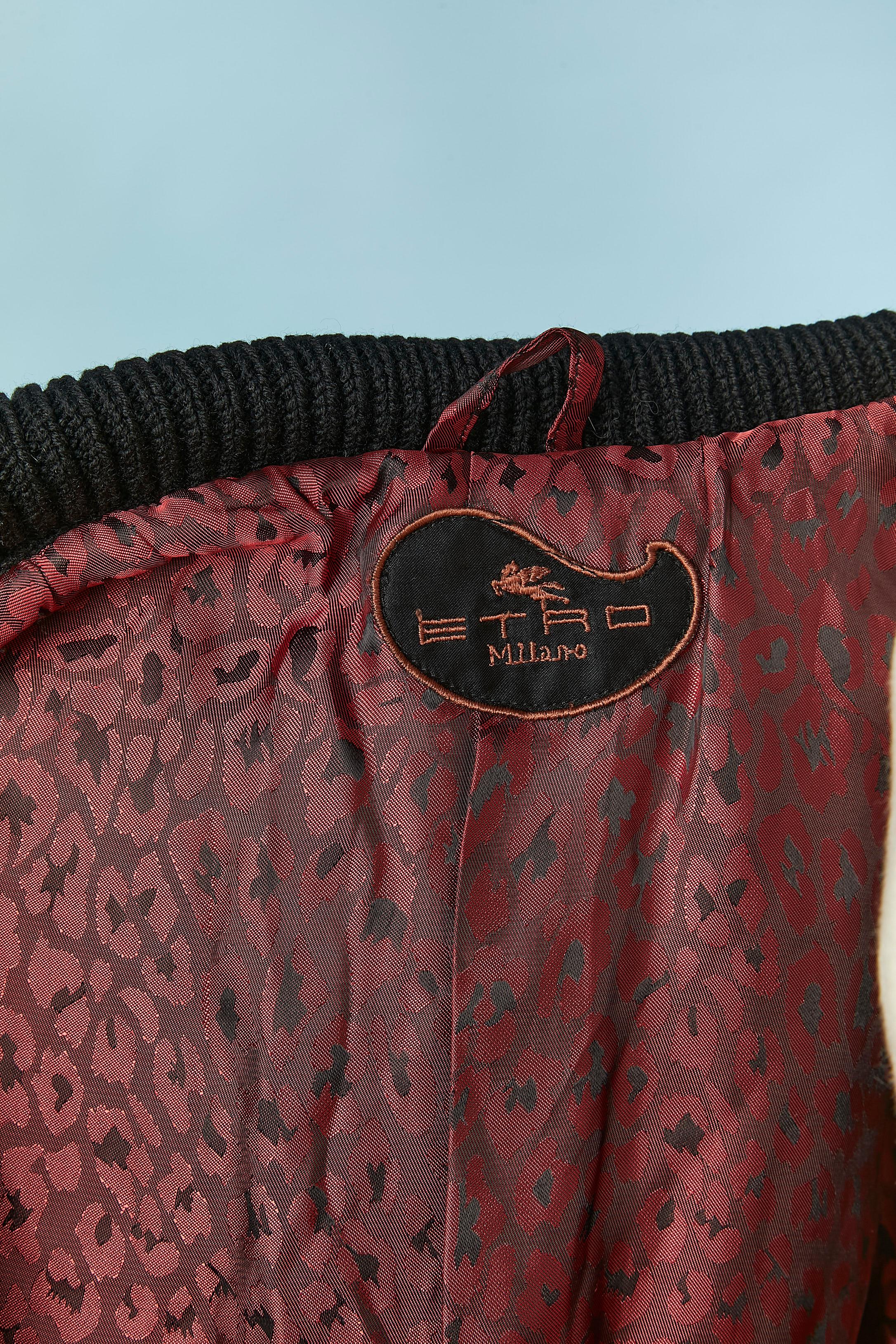 Wool chiné, black knit and velvet single breasted coat ETRO For Sale 4