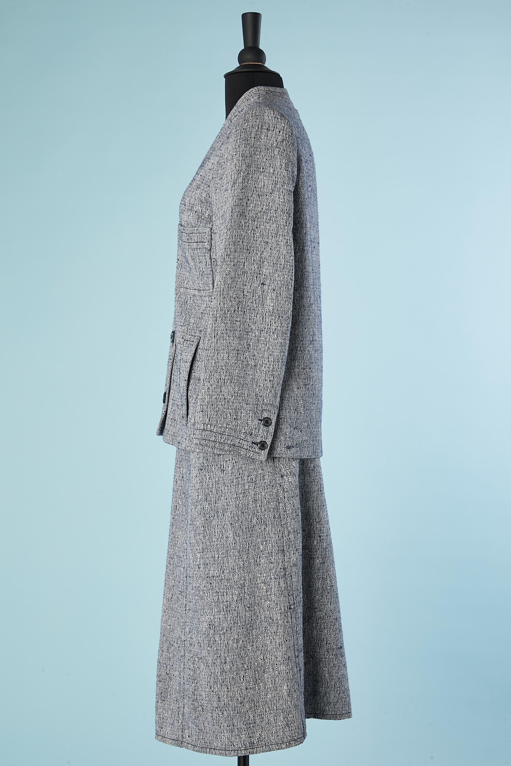 Combinaison jupe en laine chinée marine et blanche Givenchy Nouvelle Couture  Excellent état - En vente à Saint-Ouen-Sur-Seine, FR
