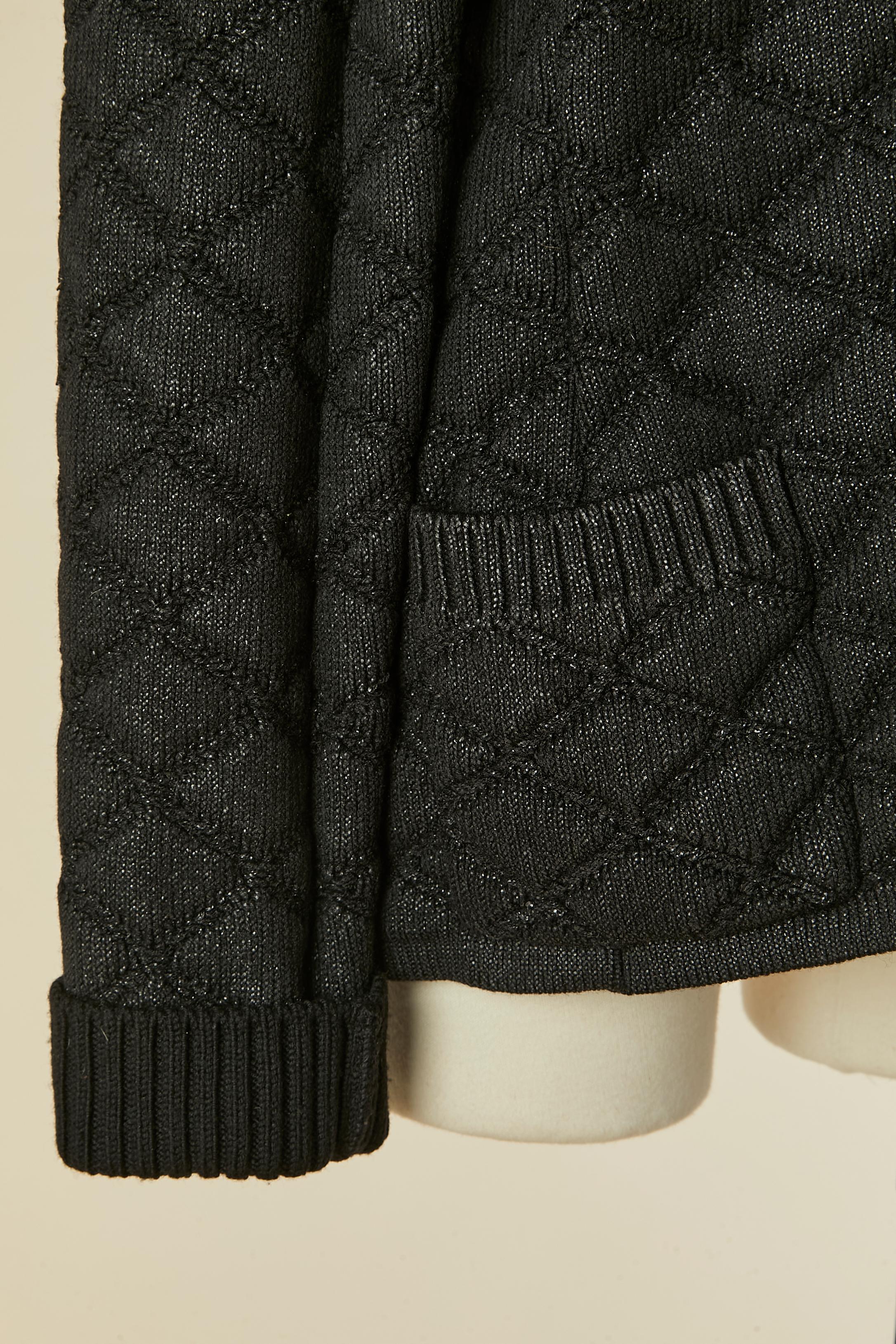 Cardigan noir en laine enduite avec fermeture éclair CHANEL Excellent état - En vente à Saint-Ouen-Sur-Seine, FR