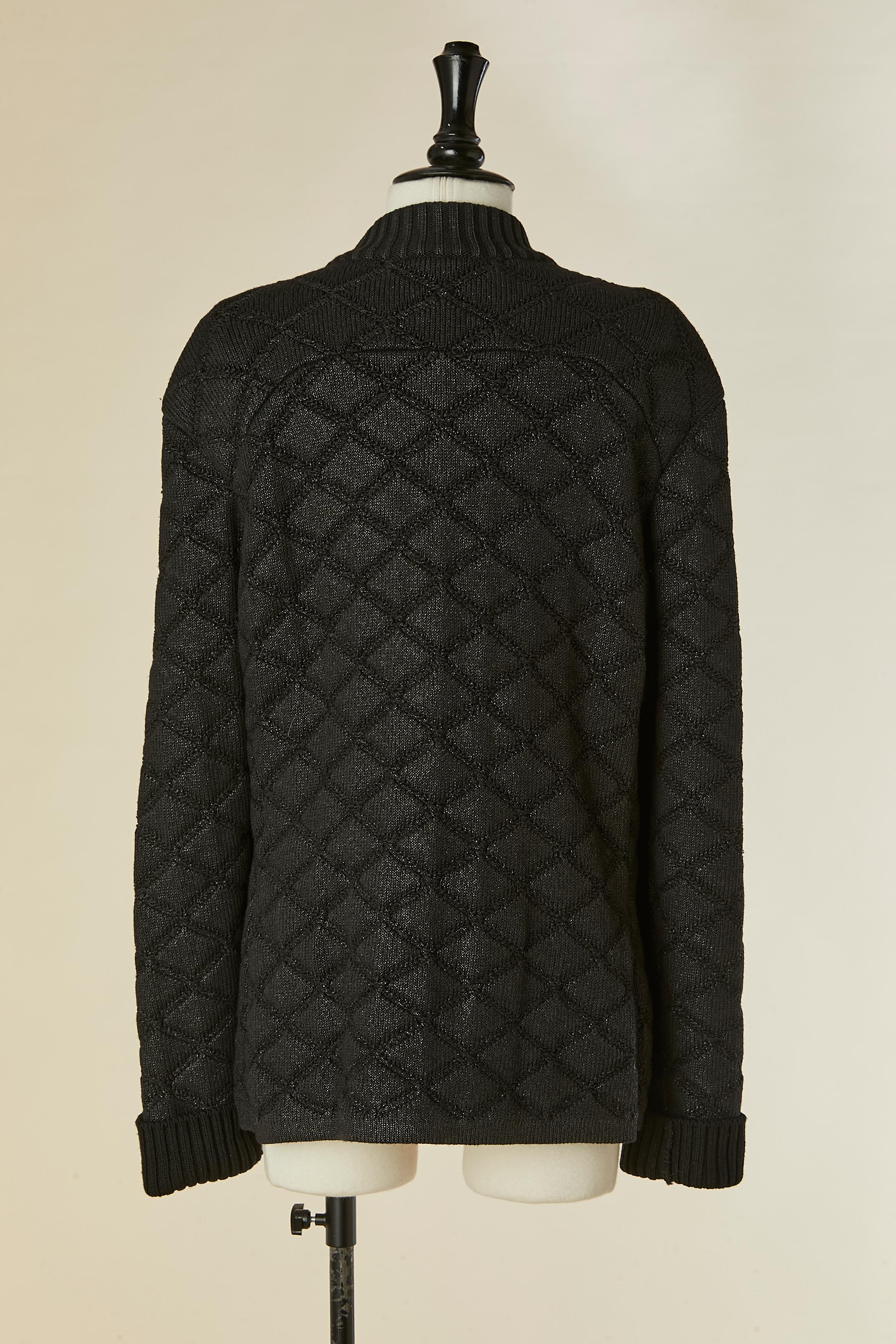 Cardigan noir en laine enduite avec fermeture éclair CHANEL en vente 1