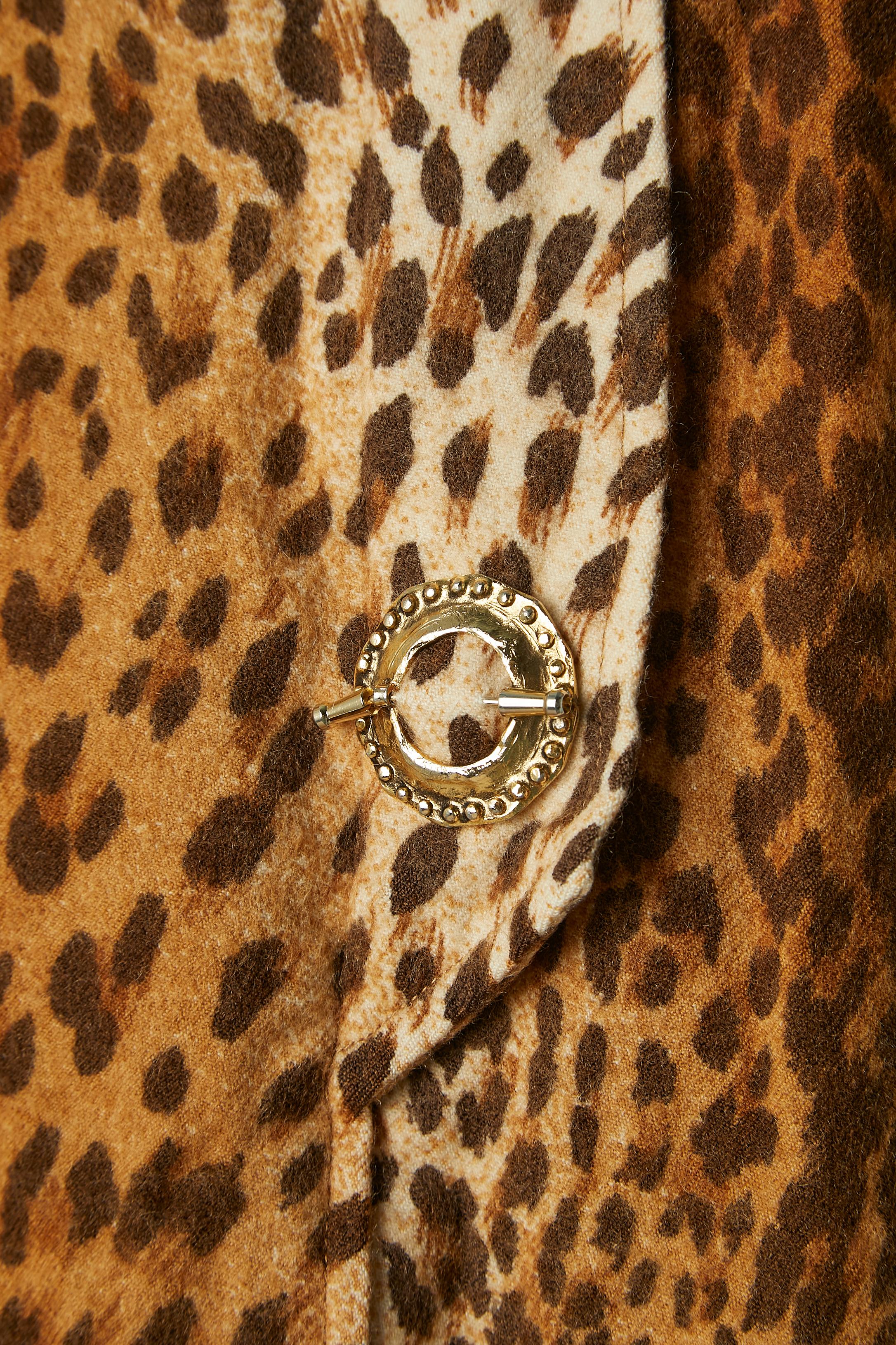 Brown Wool cocktail dress with animal print and gold metal buttons Valentino Boutique For Sale
