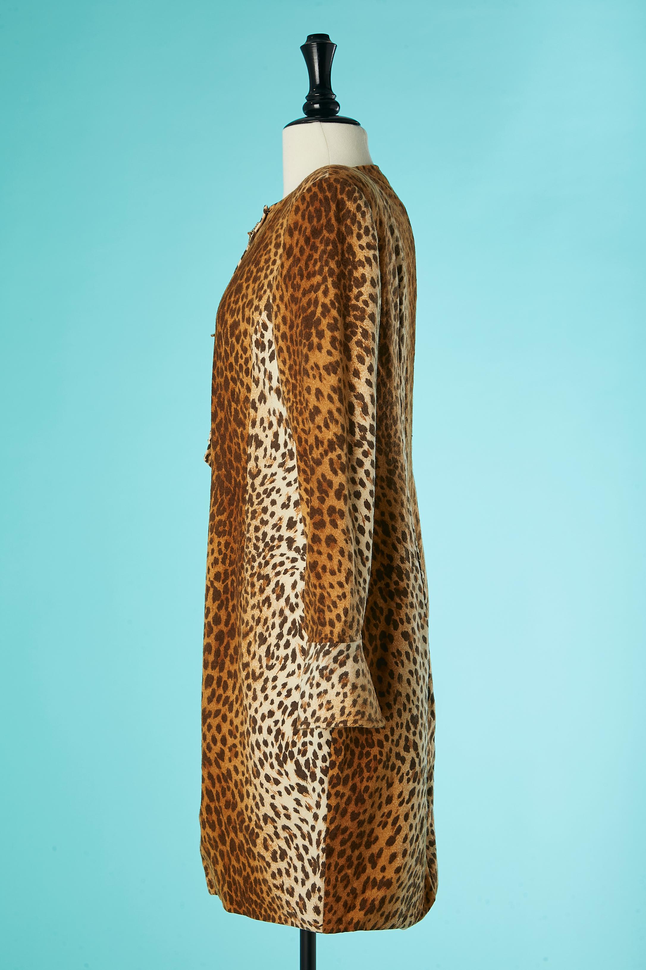Wool cocktail dress with animal print and gold metal buttons Valentino Boutique In Good Condition For Sale In Saint-Ouen-Sur-Seine, FR