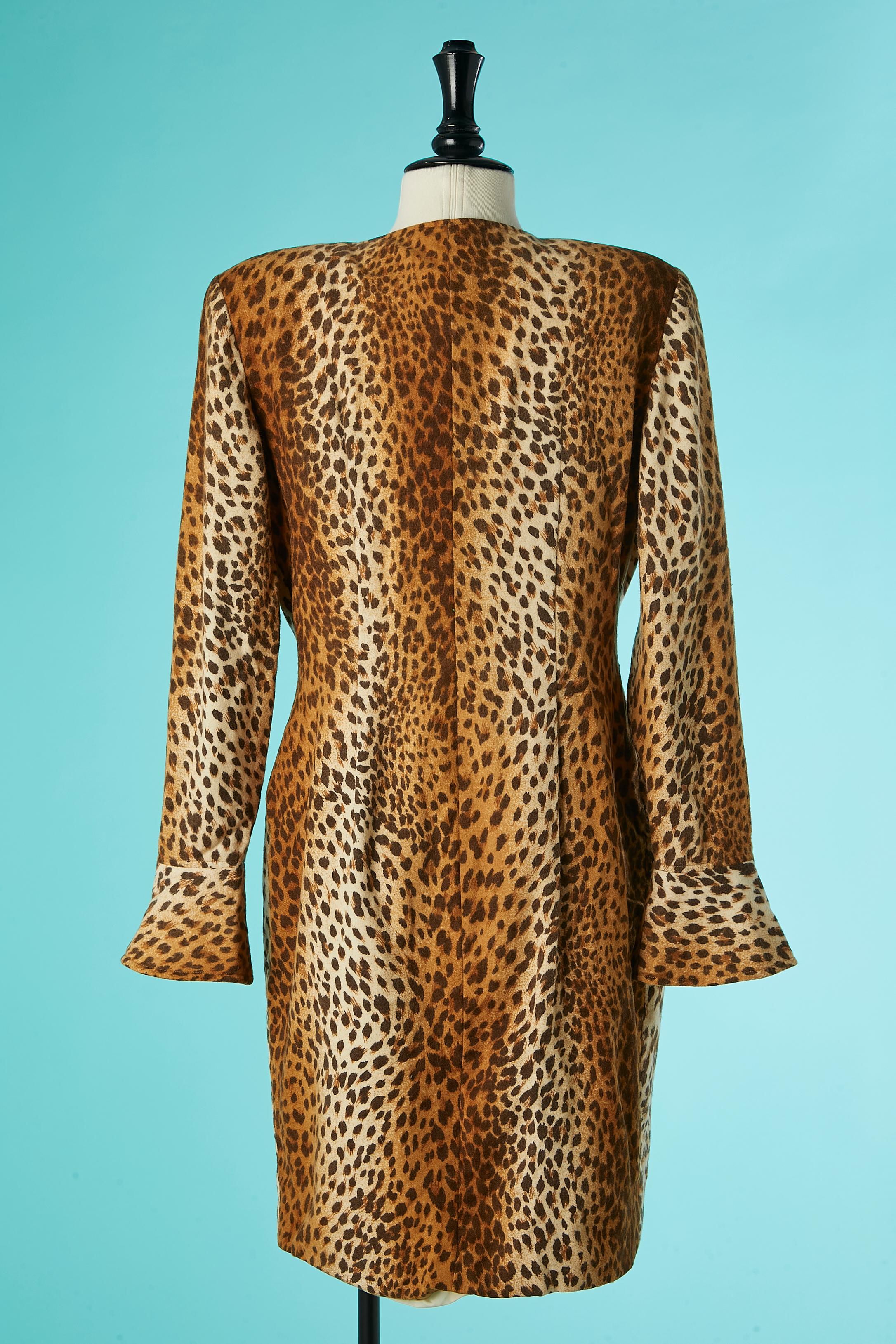 Women's Wool cocktail dress with animal print and gold metal buttons Valentino Boutique For Sale