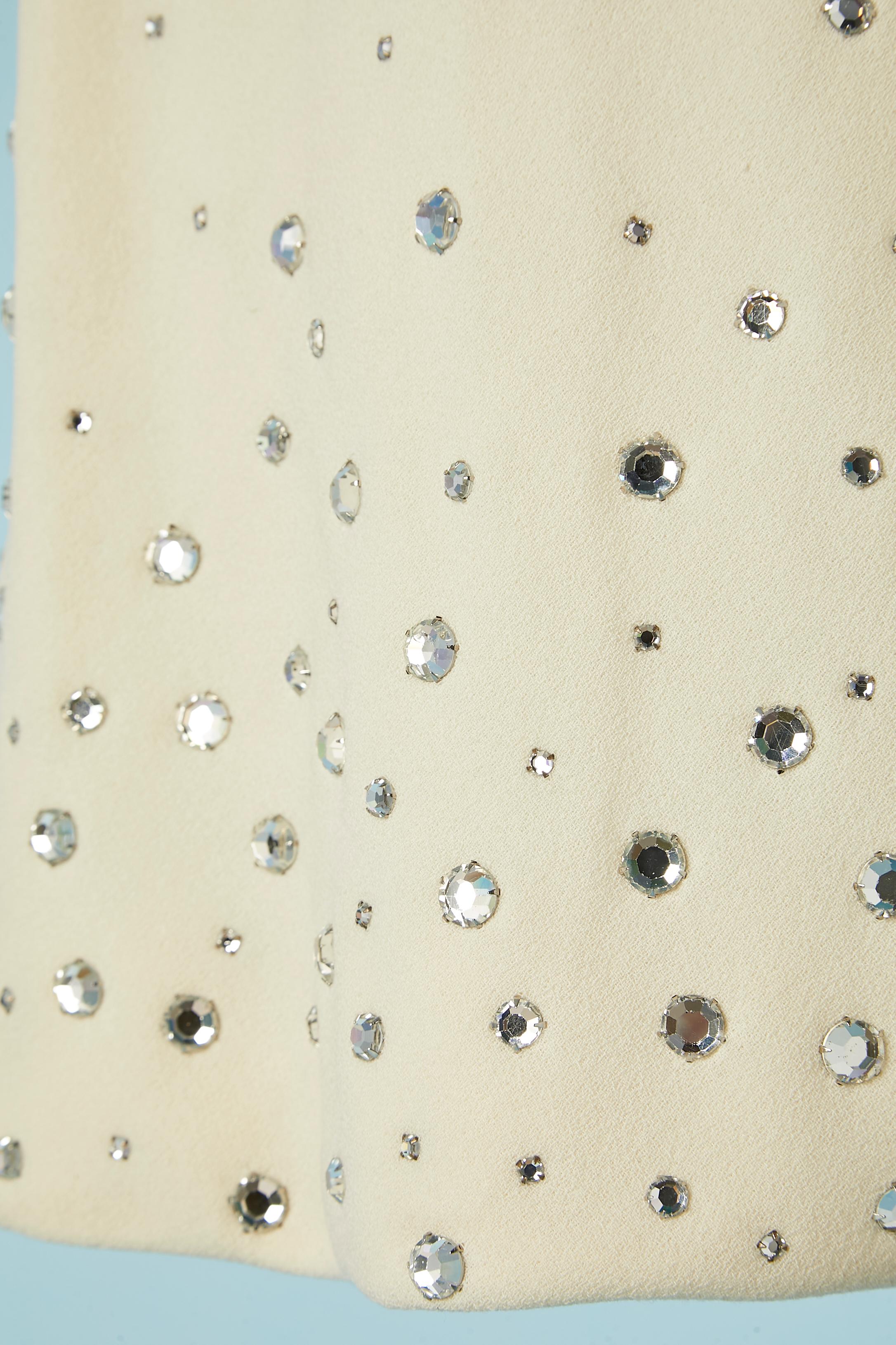 Wool-crêpe sleeveless cocktail dress with rhinestone Pauline Trigère Circa 1960 In Good Condition For Sale In Saint-Ouen-Sur-Seine, FR