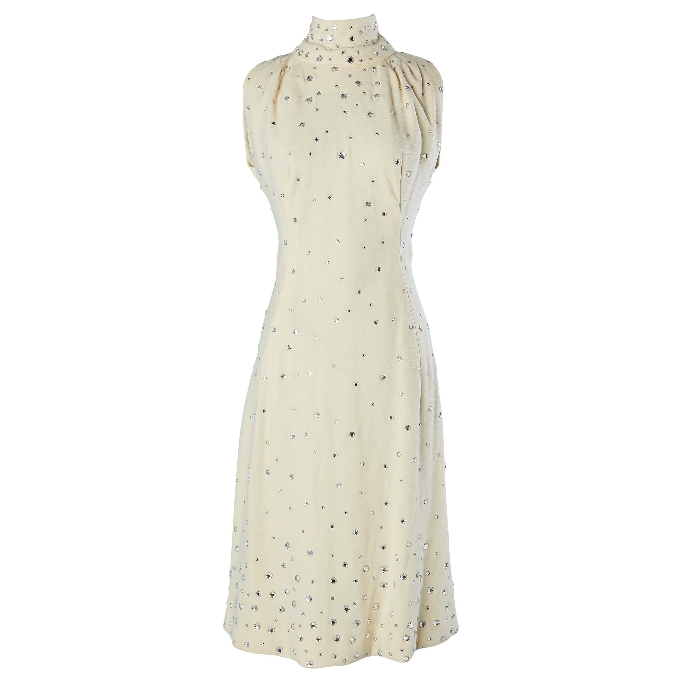 Abito da cocktail senza maniche in crêpe di lana con strass Pauline Trigère Circa 1960