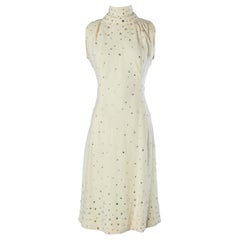 Abito da cocktail senza maniche in crêpe di lana con strass Pauline Trigère Circa 1960