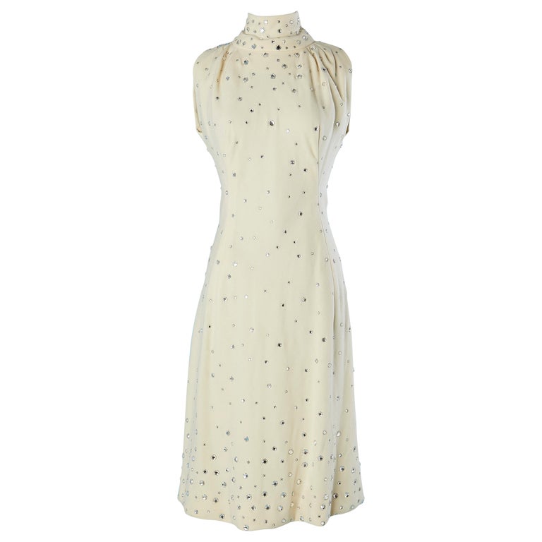 Wool-crpe sleeveless cocktail dress with rhinestone Pauline Trigre Circa  1960 For Sale at 1stDibs
