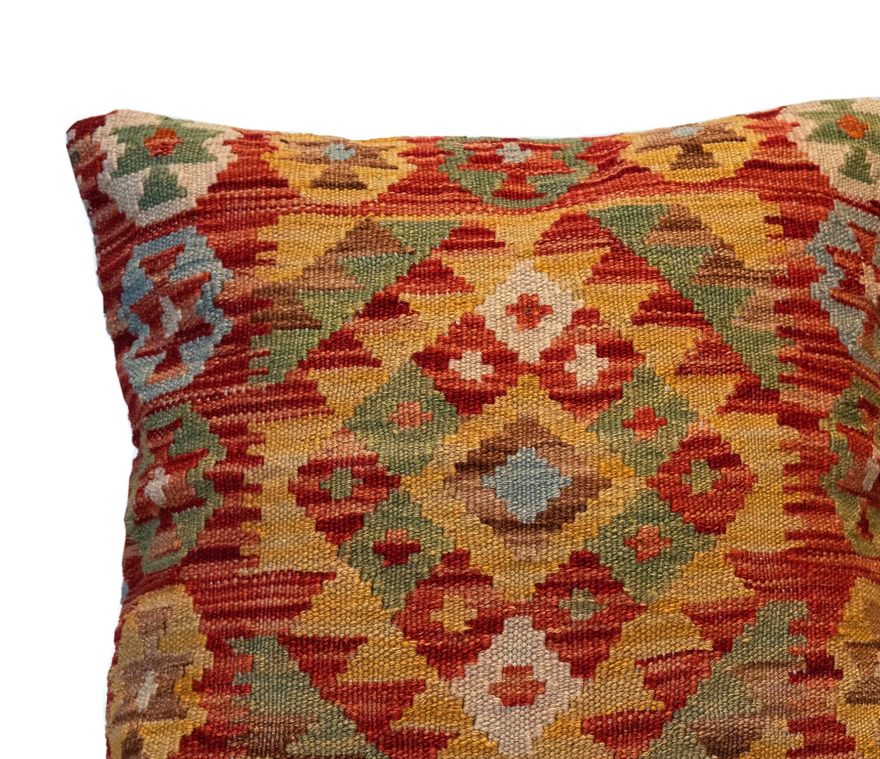 Wool Cushion Cover, Kilims Handwoven Vintage Orange Beige Scatter Pillow In Excellent Condition In Hampshire, GB