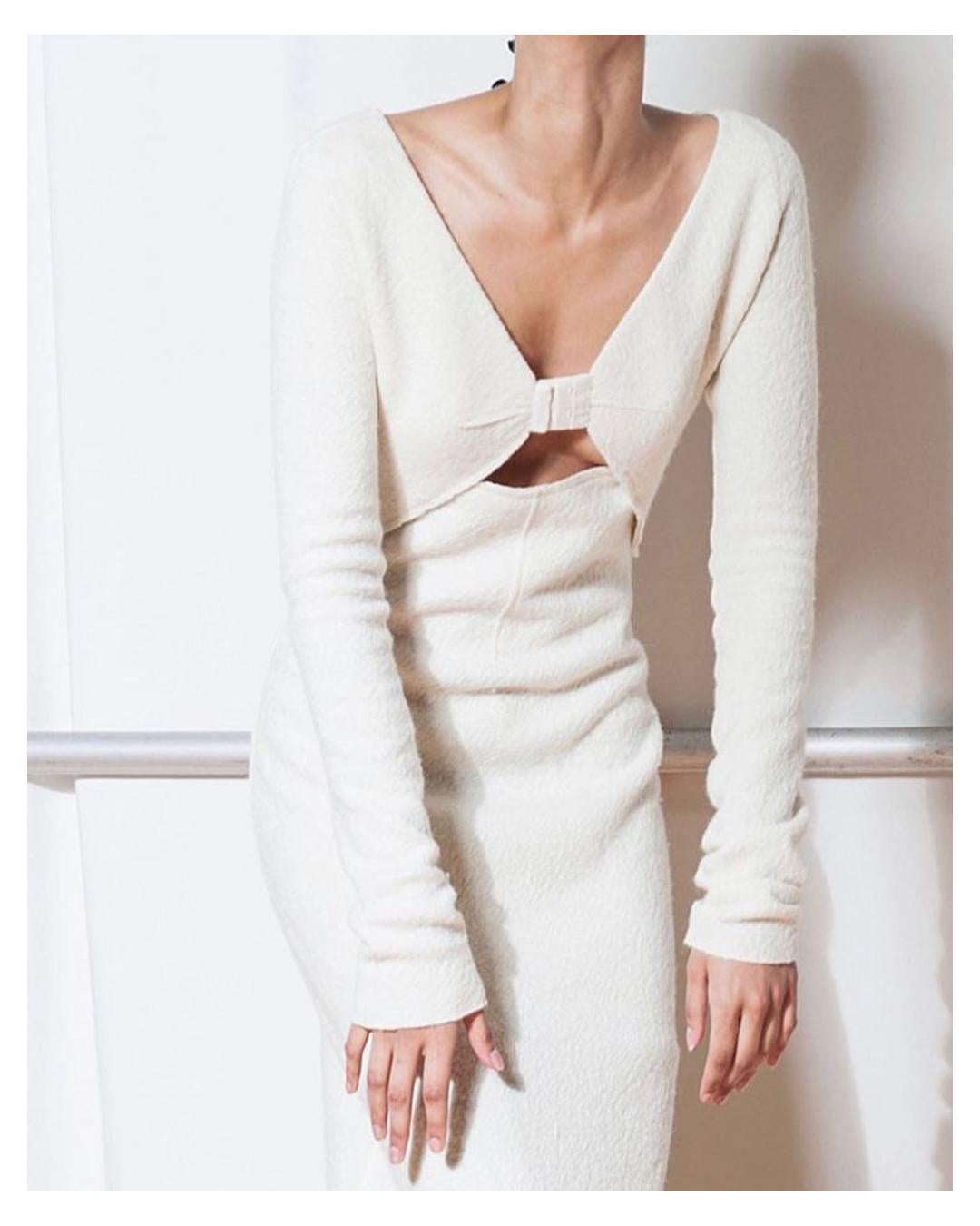 Bevza wool cut out long sleeve ivory cream slit midi sweater dress XS  5