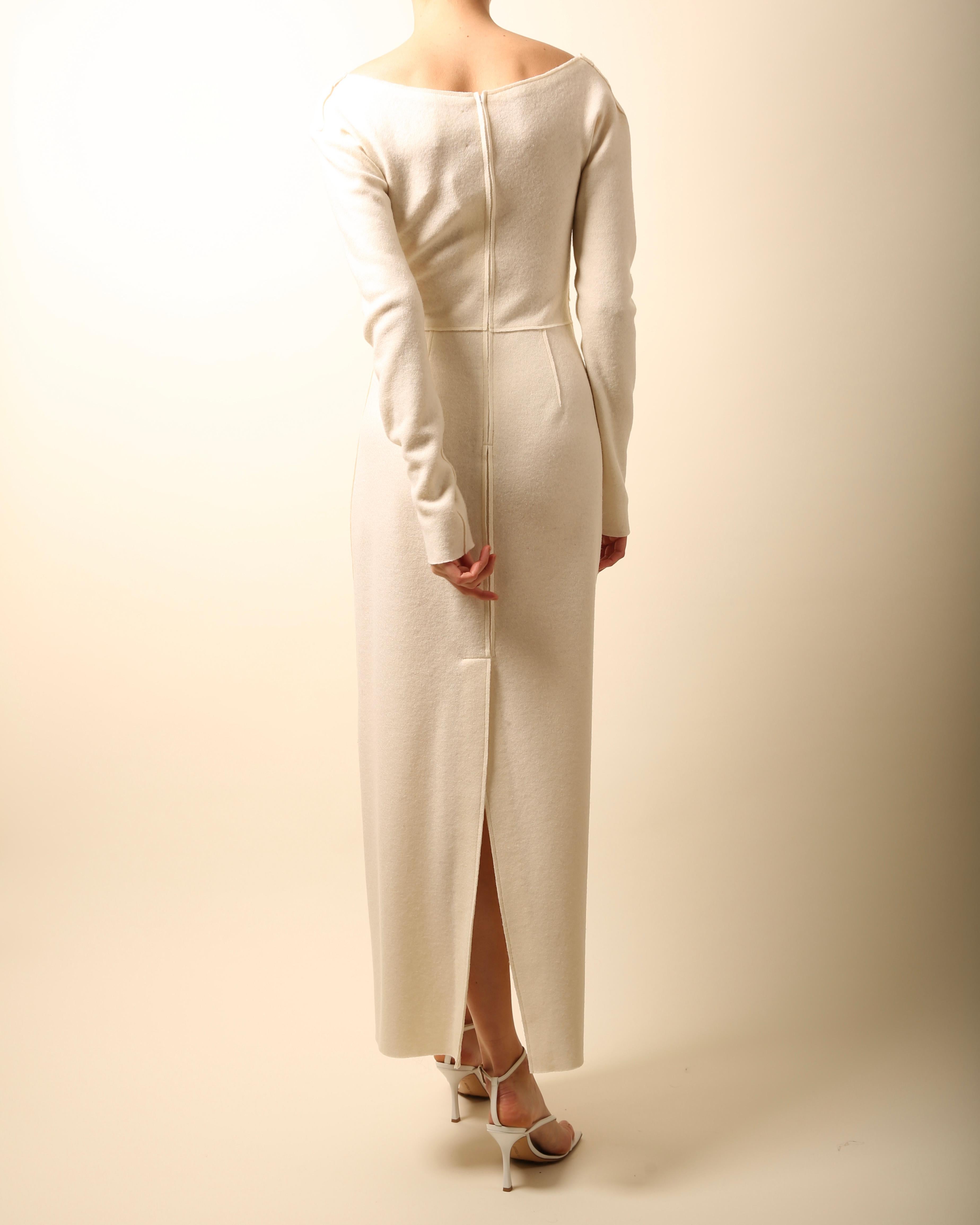 Bevza wool cut out long sleeve ivory cream slit midi sweater dress XS  1
