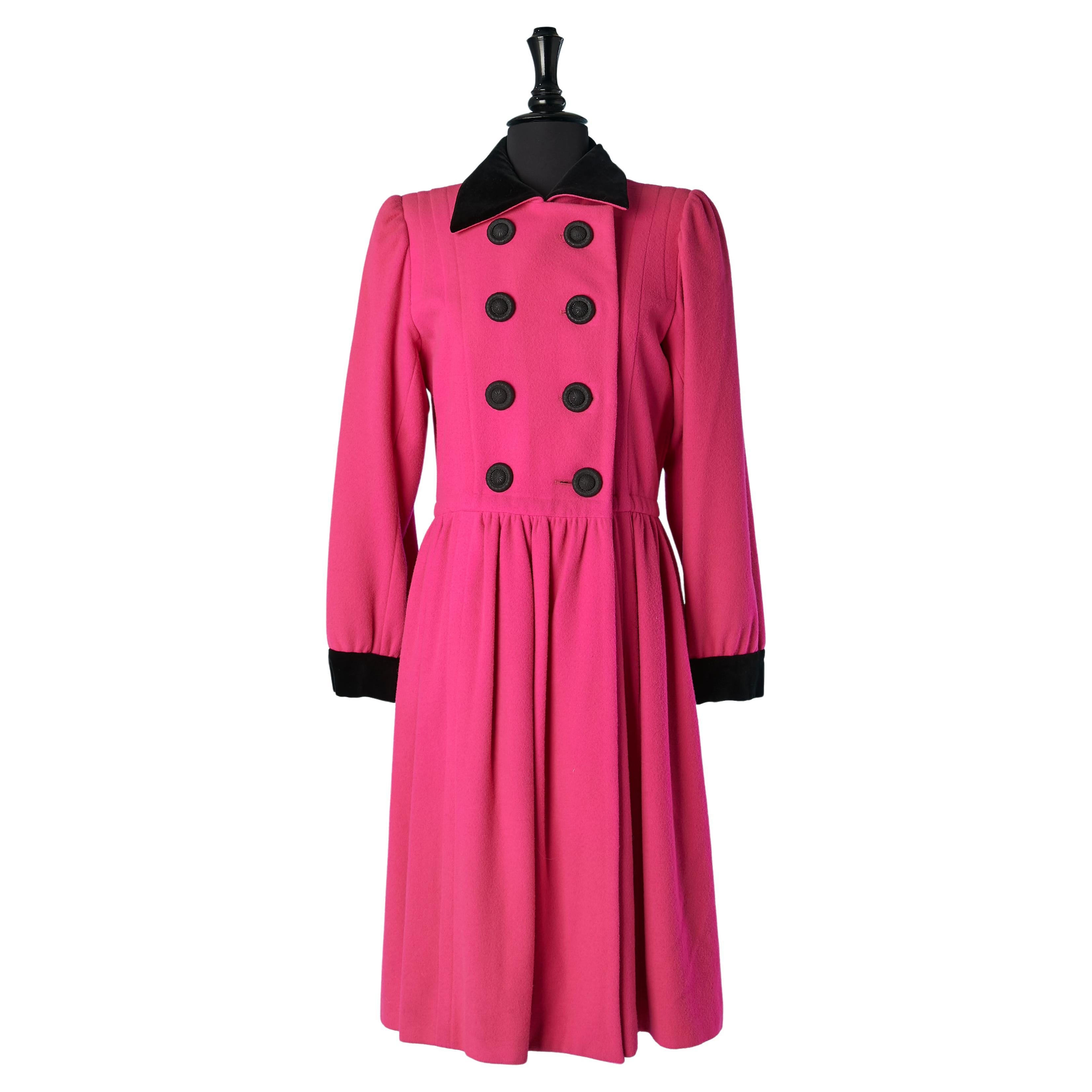 Wool double breasted coat with velvet details Yves Saint Laurent Rive Gauche  For Sale