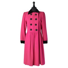 Wool double breasted coat with velvet details Yves Saint Laurent Rive Gauche 