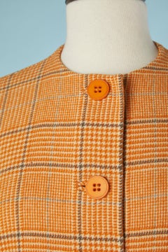 Wool double-face ( check and plain orange) coat Grès Circa 1970's