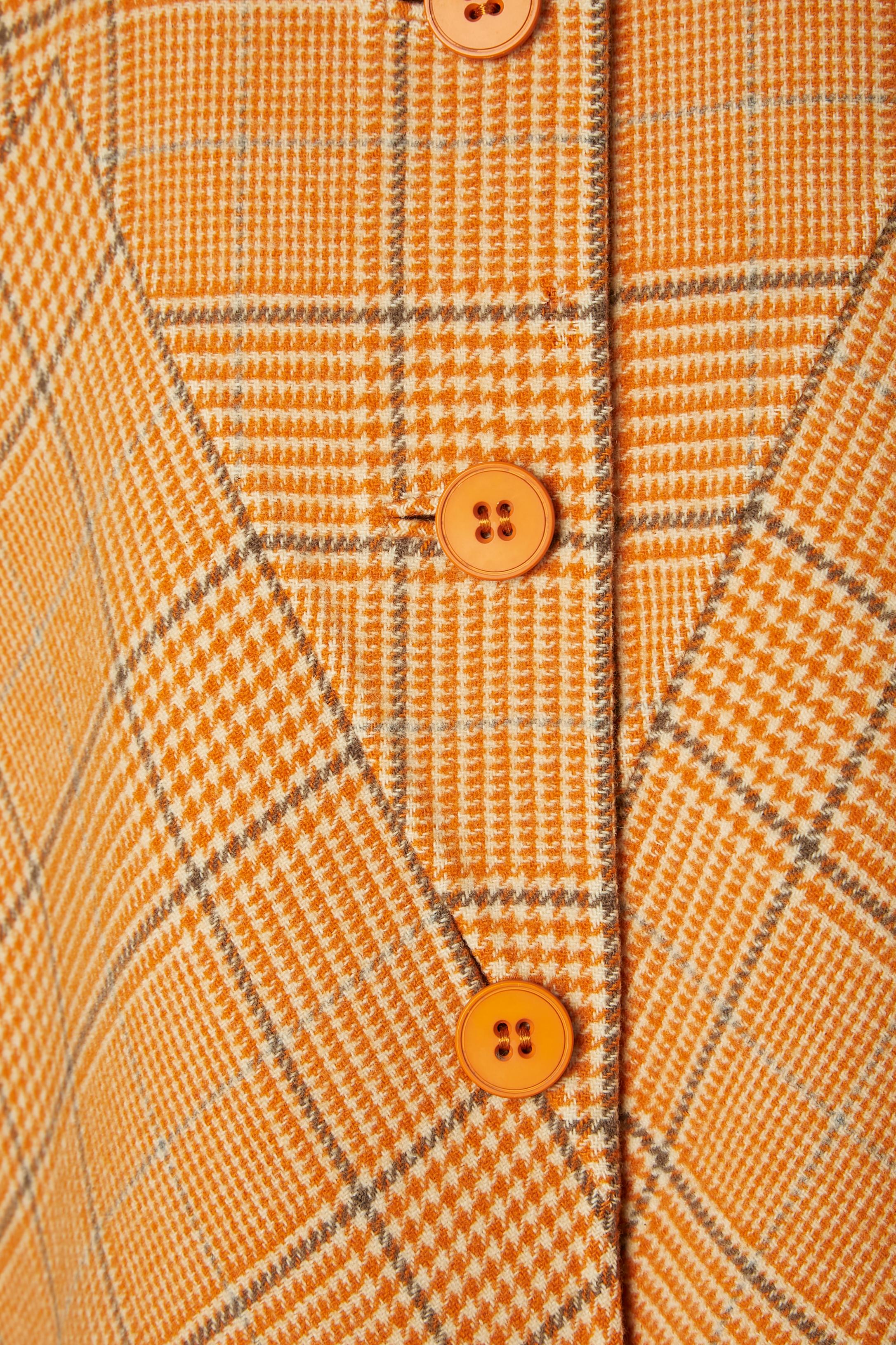 Orange Wool double-face ( check and plain orange) coat Grès Circa 1970's  For Sale