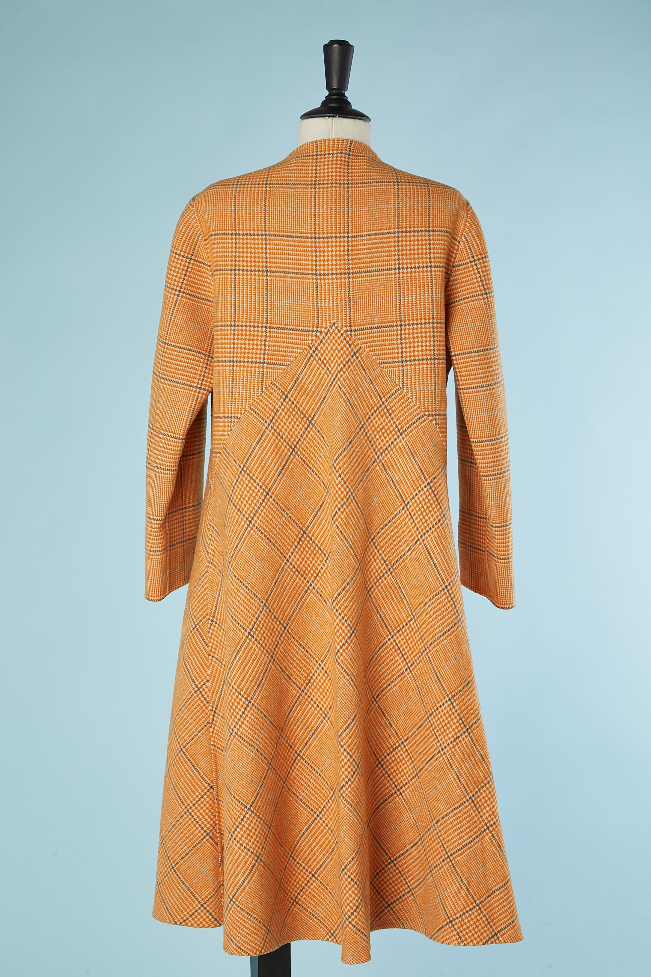 Women's Wool double-face ( check and plain orange) coat Grès Circa 1970's  For Sale