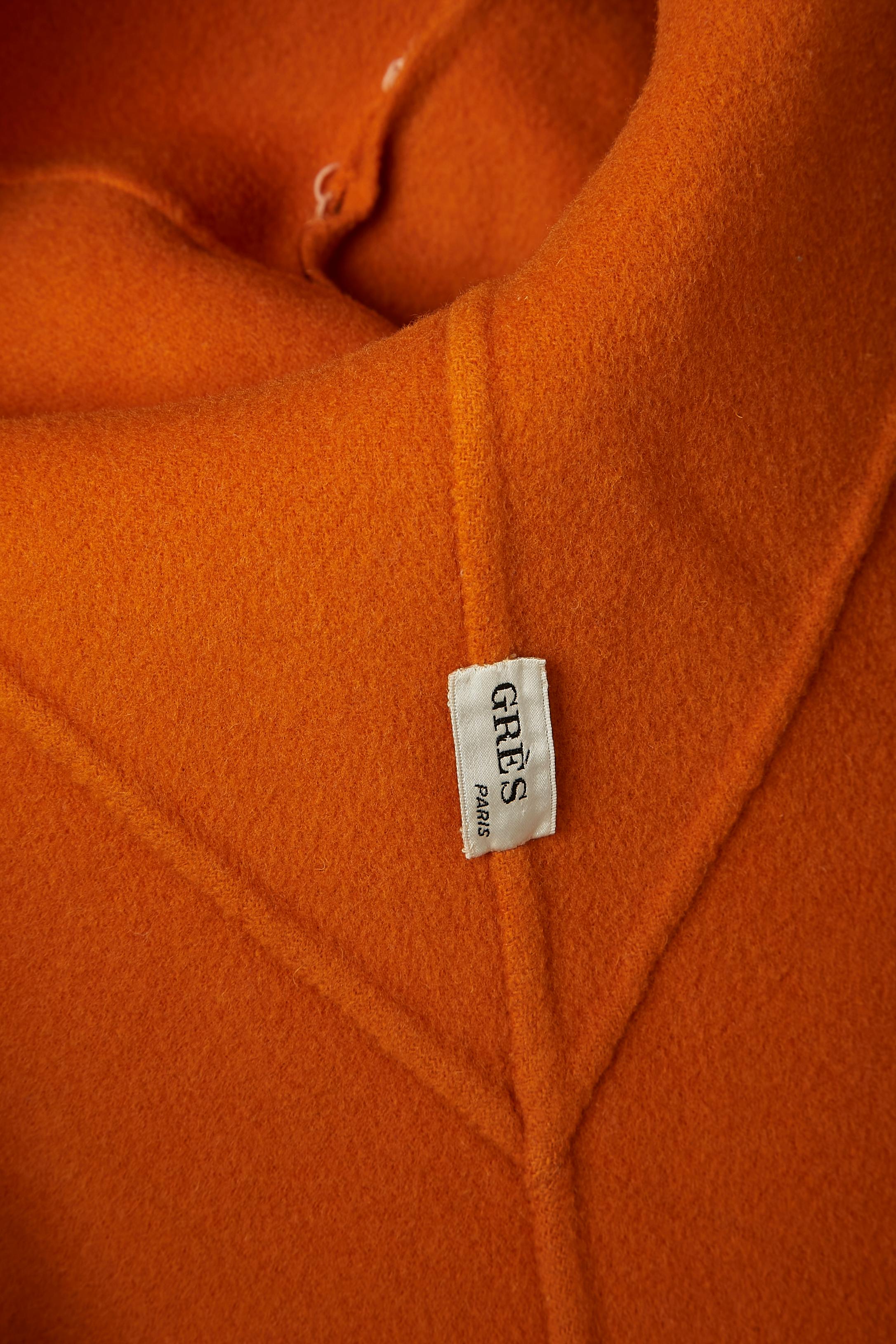 Wool double-face ( check and plain orange) coat Grès Circa 1970's  For Sale 1