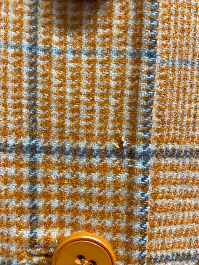 Wool double-face ( check and plain orange) coat Grès Circa 1970's  For Sale 3