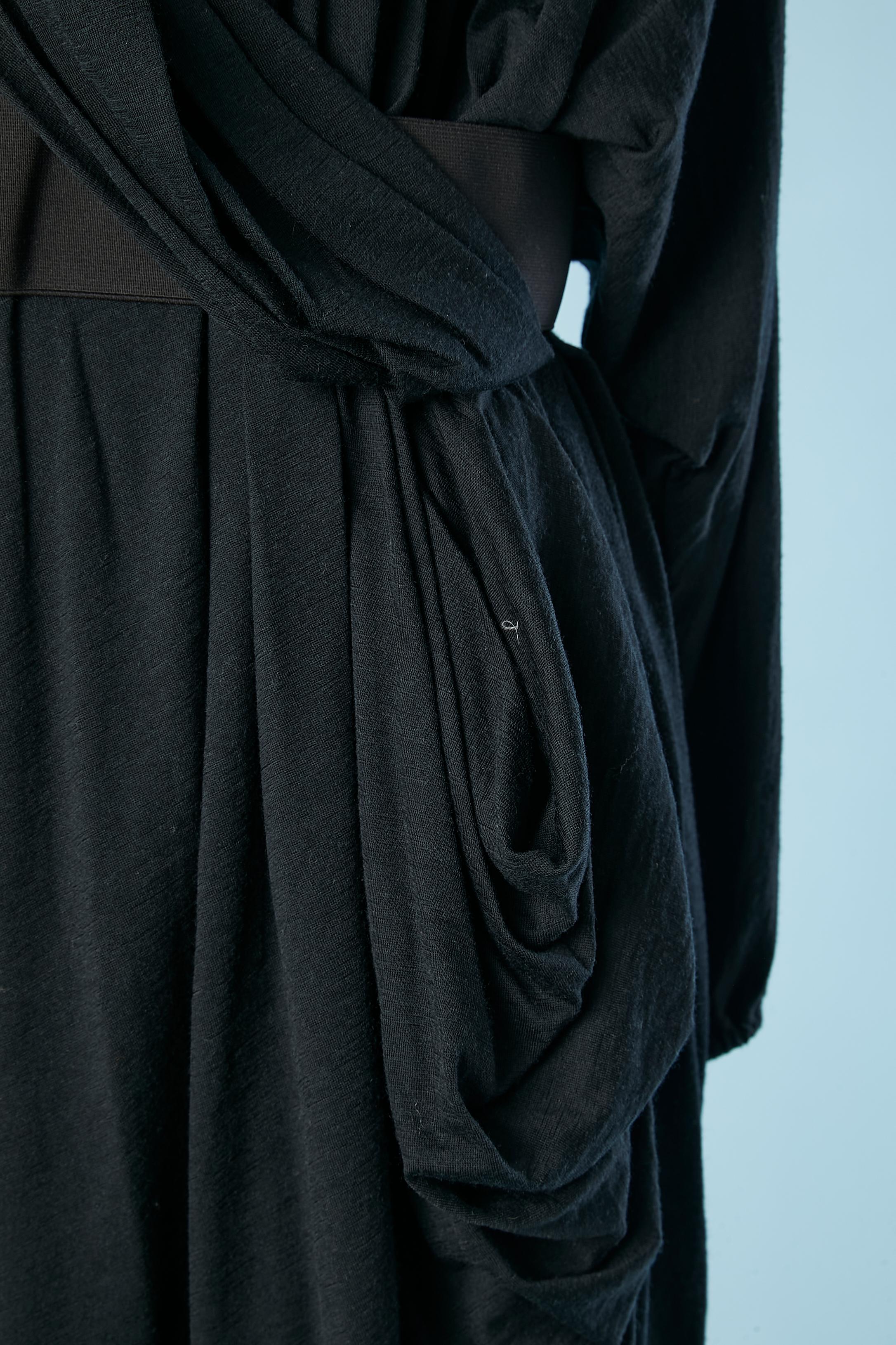 Black Wool drape jersey dress with elastic waist band Lanvin by A.Elbaz for Corso Como For Sale