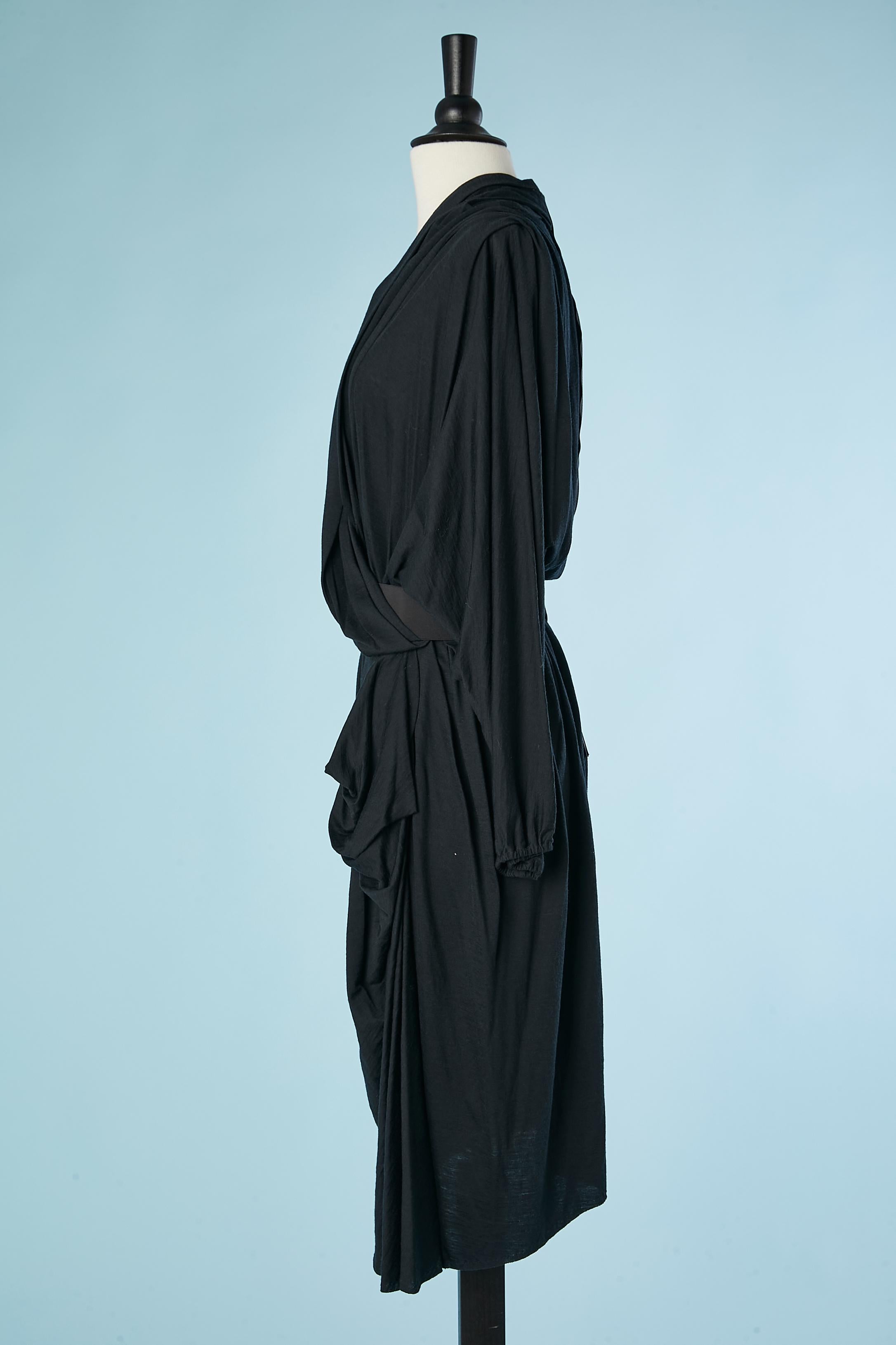 Wool drape jersey dress with elastic waist band Lanvin by A.Elbaz for Corso Como In Excellent Condition For Sale In Saint-Ouen-Sur-Seine, FR