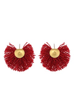 Wool Fan Earrings in Red Wool & 24k Vermeil Gold by Katerina Makriyianni
