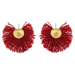Wool Fan Earrings in Red Wool & 24k Vermeil Gold by Katerina Makriyianni