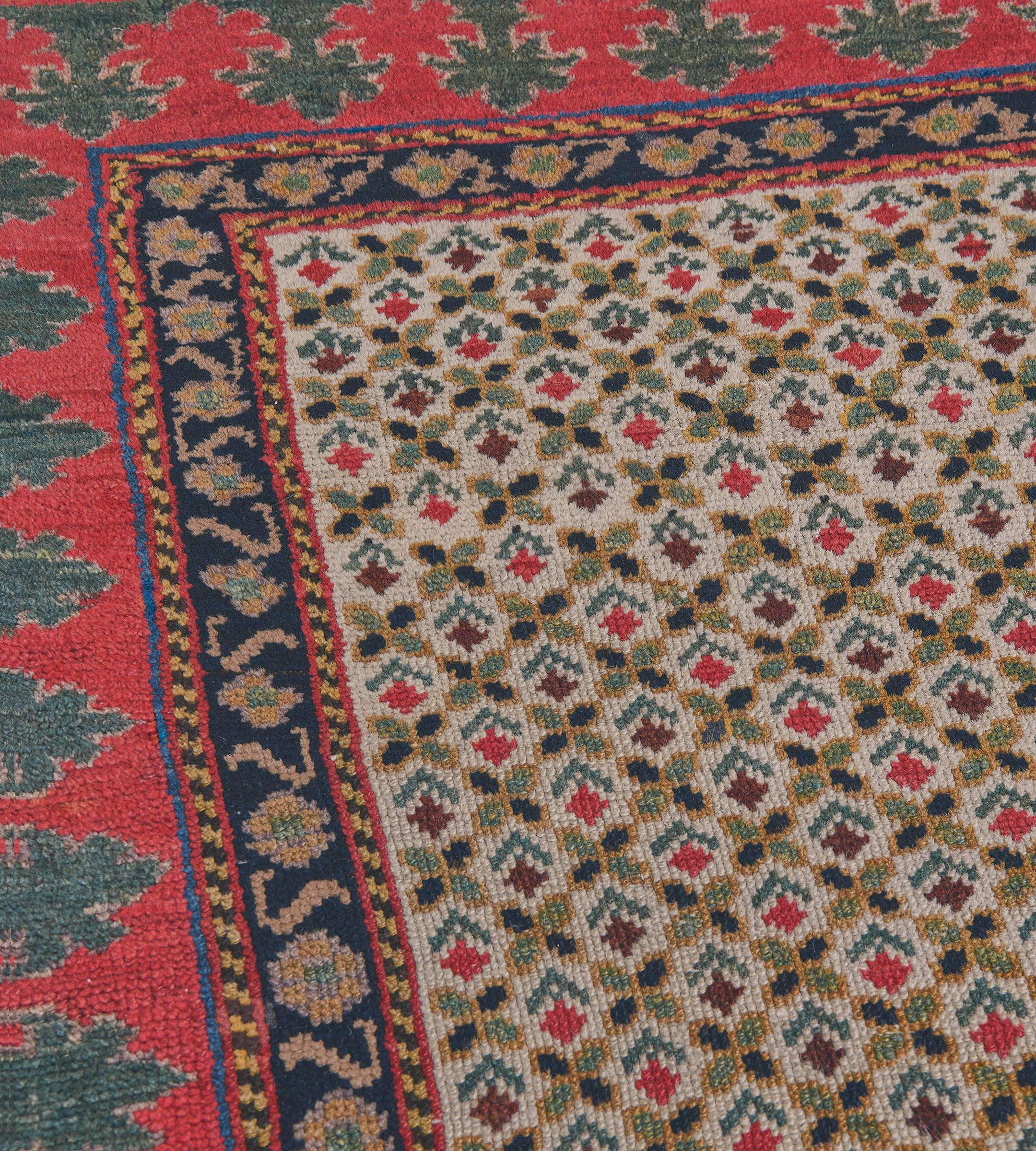 Wool Floral Antique Caucasian Runner with Bold Border In Good Condition For Sale In West Hollywood, CA